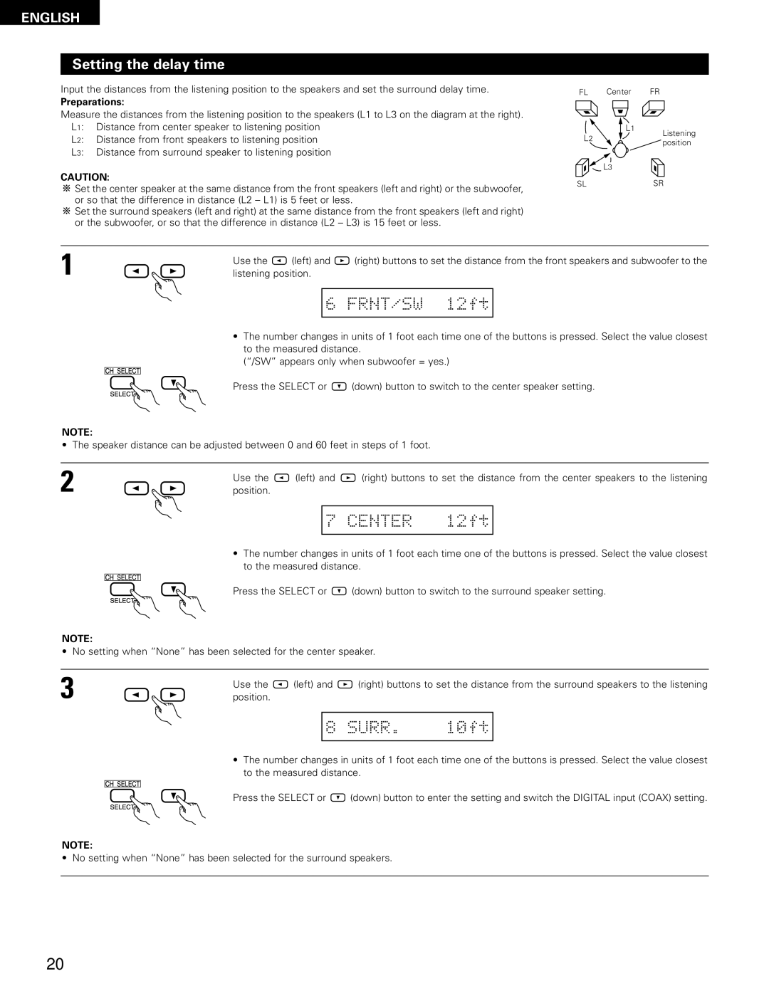 Denon AVR-1802/882 manual Setting the delay time, Preparations, Listening position 