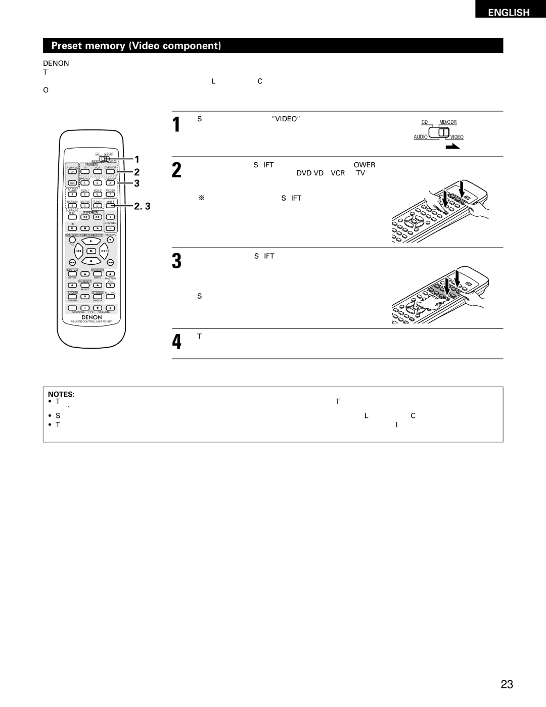 Denon AVR-1802/882 manual Preset memory Video component 