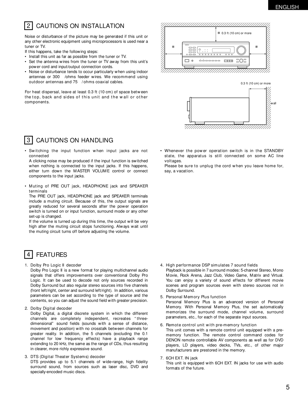 Denon AVR-1802/882 manual Features 