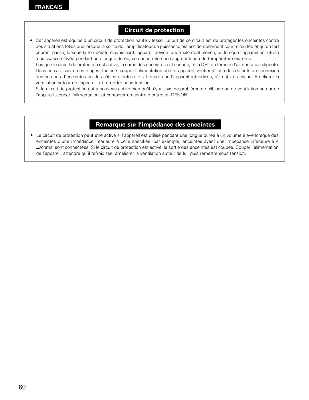 Denon AVR-1802/882 manual Circuit de protection 