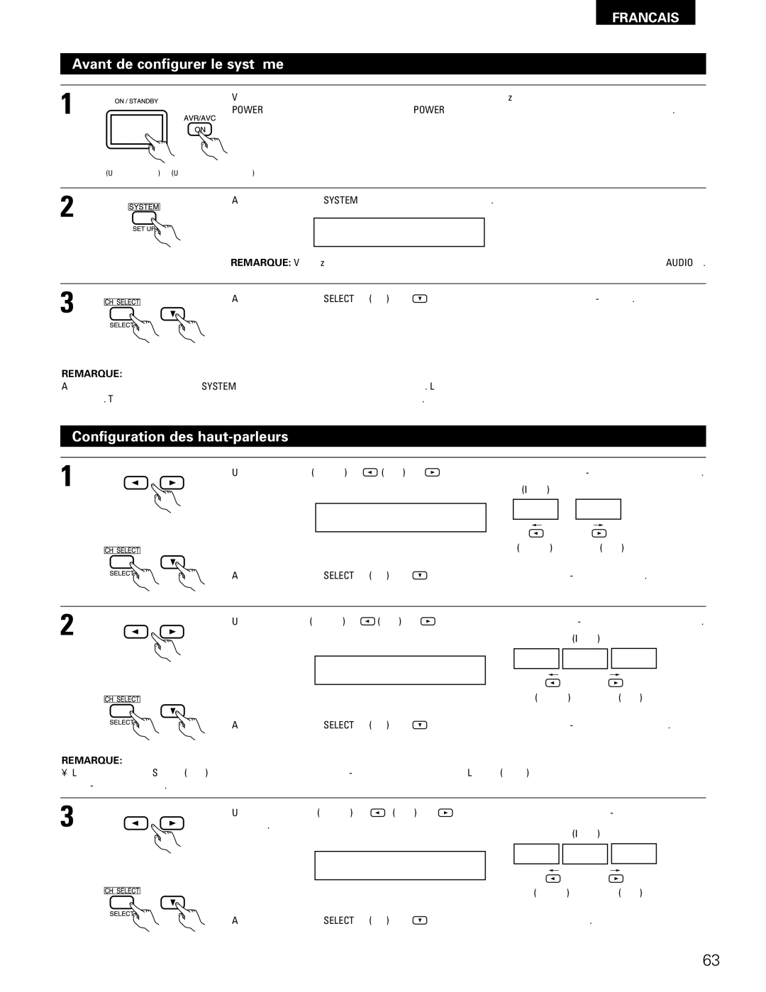 Denon AVR-1802/882 manual Avant de configurer le système, Configuration des haut-parleurs, Touche gauche 