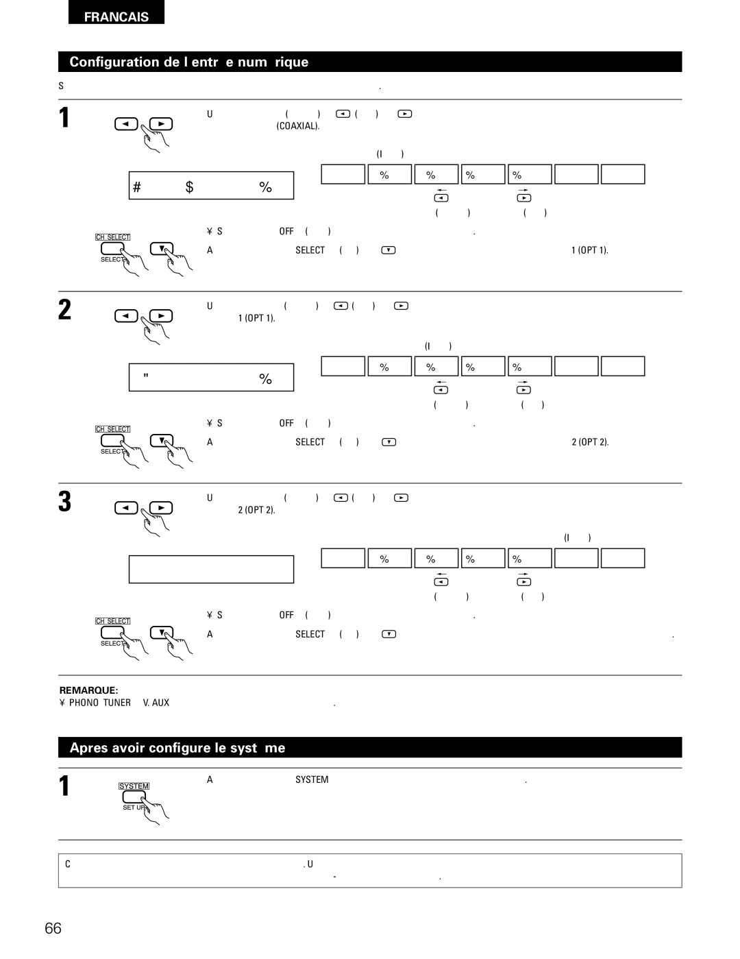 Denon AVR-1802/882 manual Configuration de l’entrée numérique, Apres avoir configure le système, Optique 2 OPT Initial 