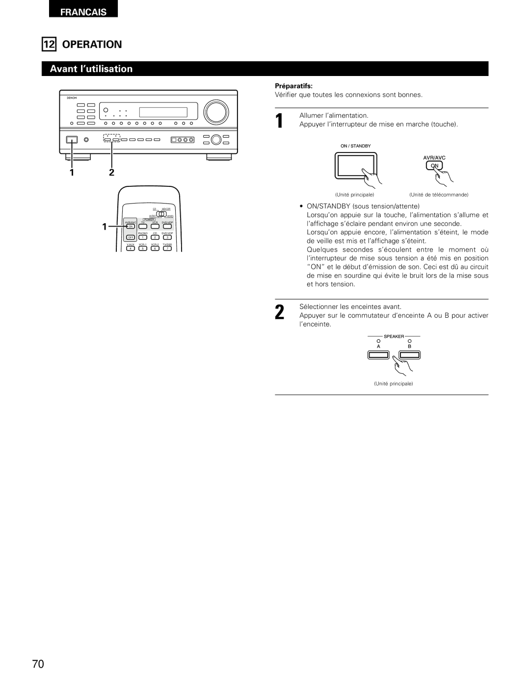 Denon AVR-1802/882 manual Avant l’utilisation, Préparatifs 