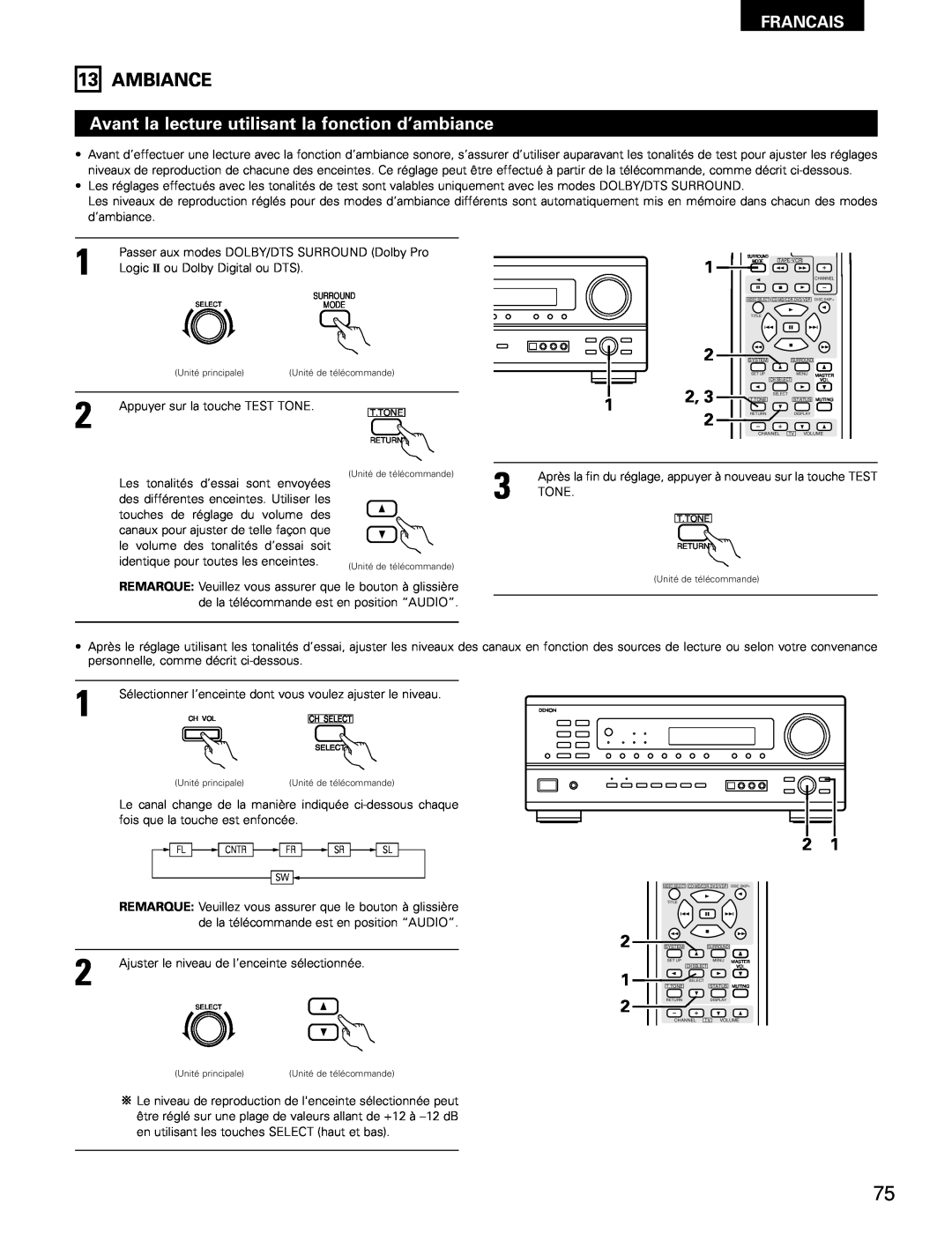 Denon AVR-1802/882 manual Ambiance, Avant la lecture utilisant la fonction d’ambiance, Francais 