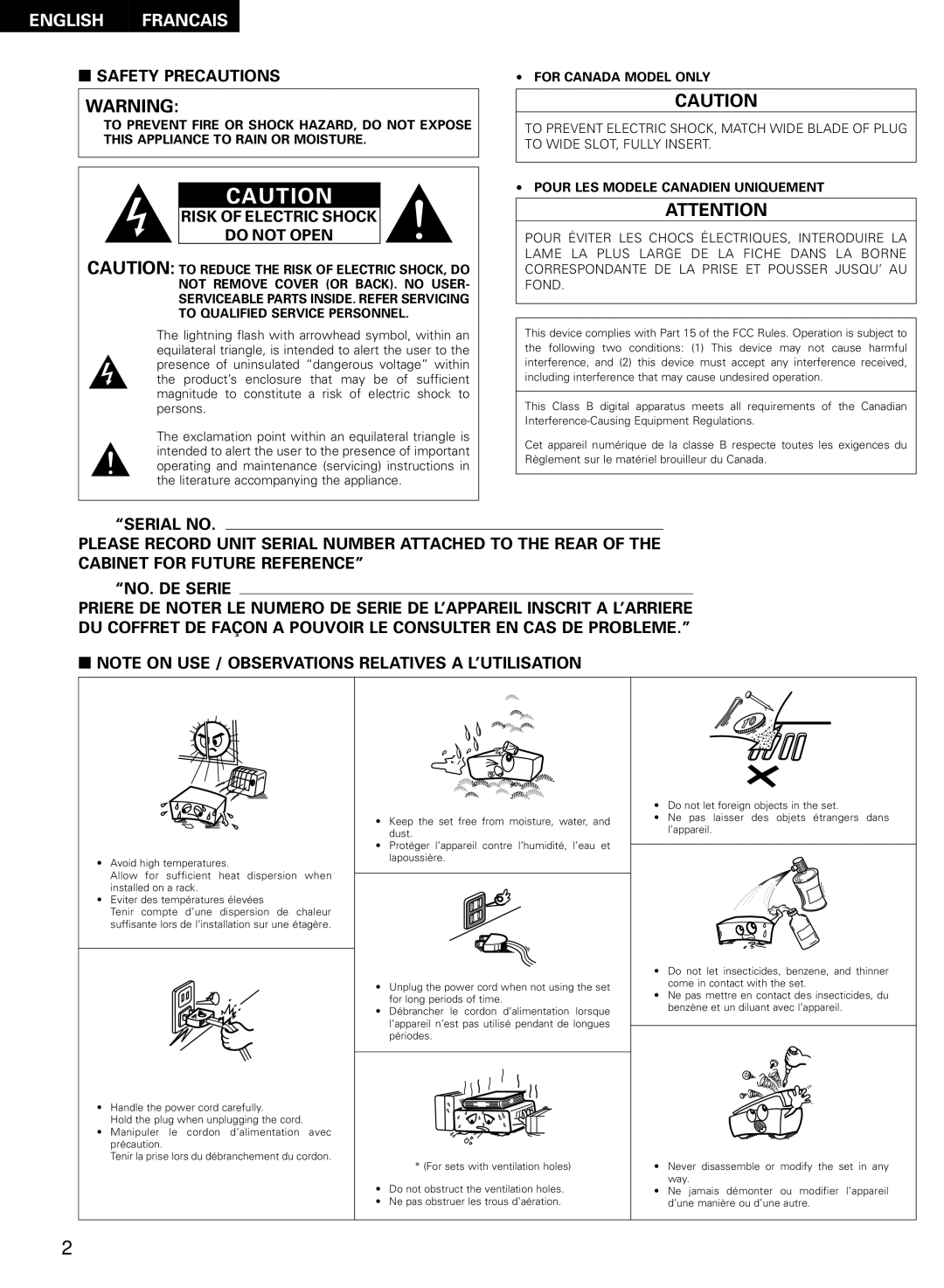 Denon AVR-2802/982 operating instructions English Francais 