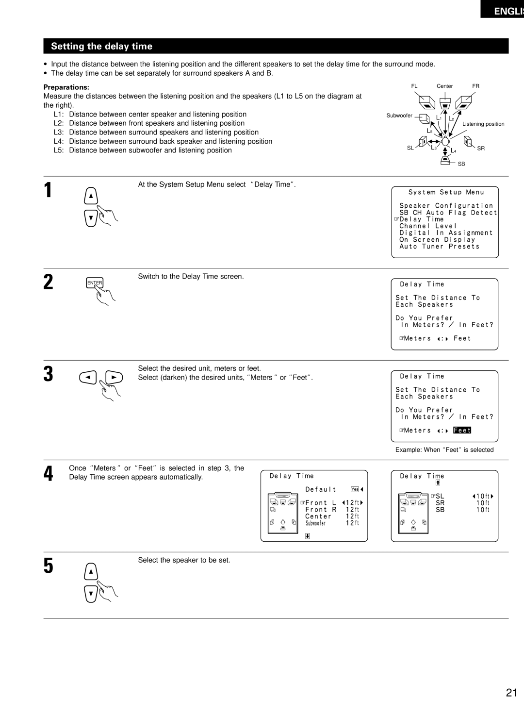 Denon AVR-2802/982 operating instructions Setting the delay time, Preparations 