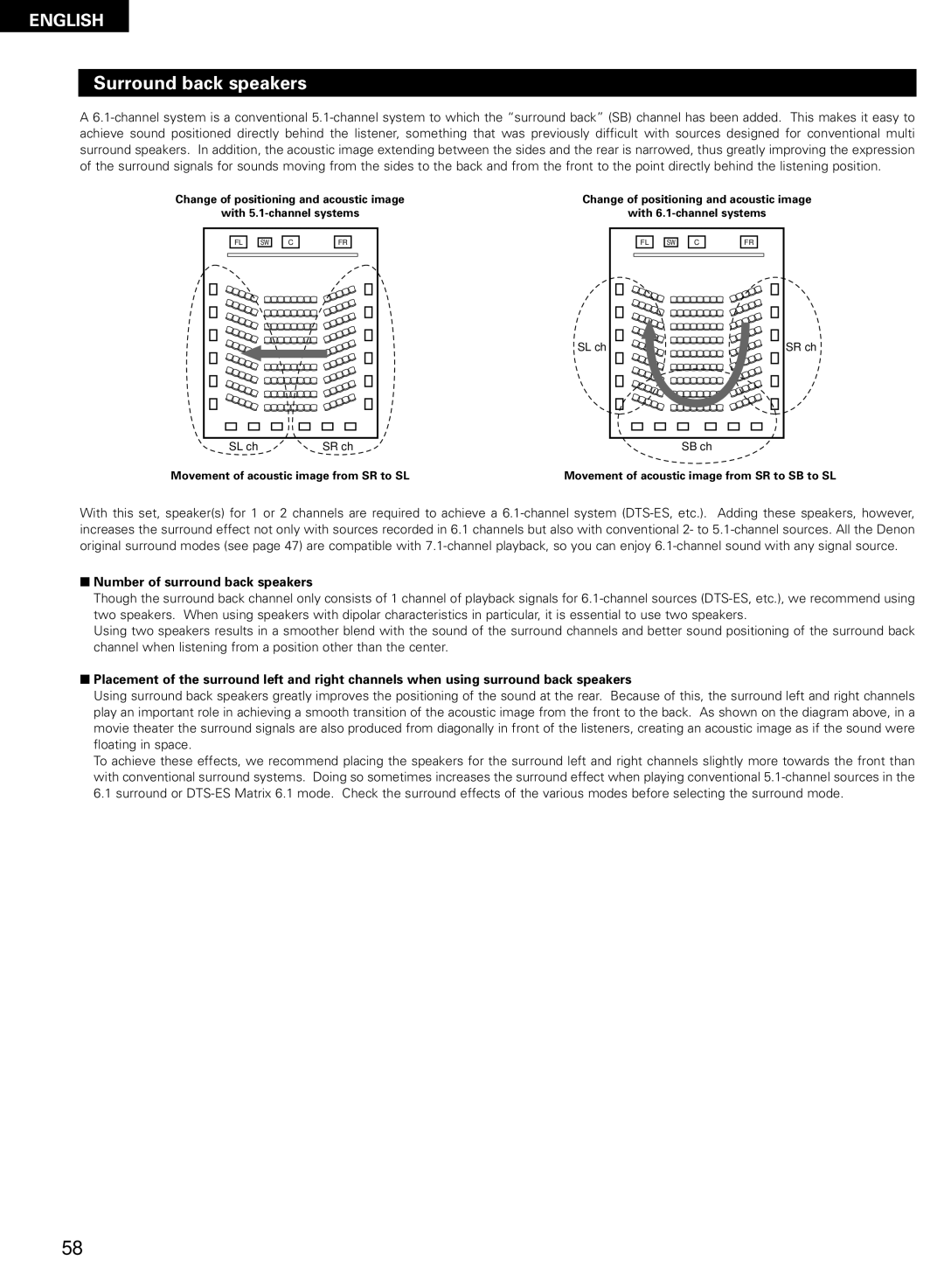 Denon AVR-2802/982 operating instructions Surround back speakers, Number of surround back speakers 