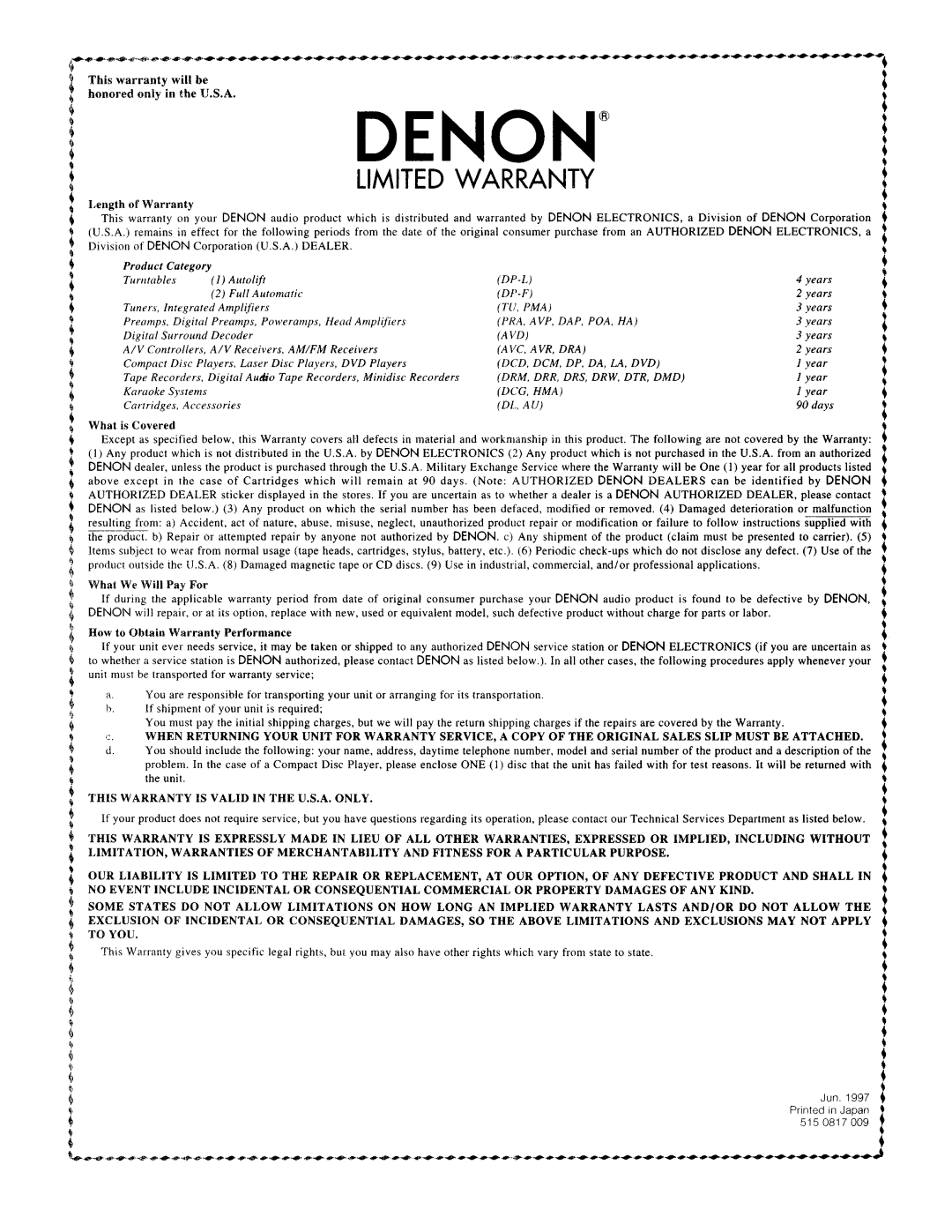 Denon AVR-2802/982 operating instructions 