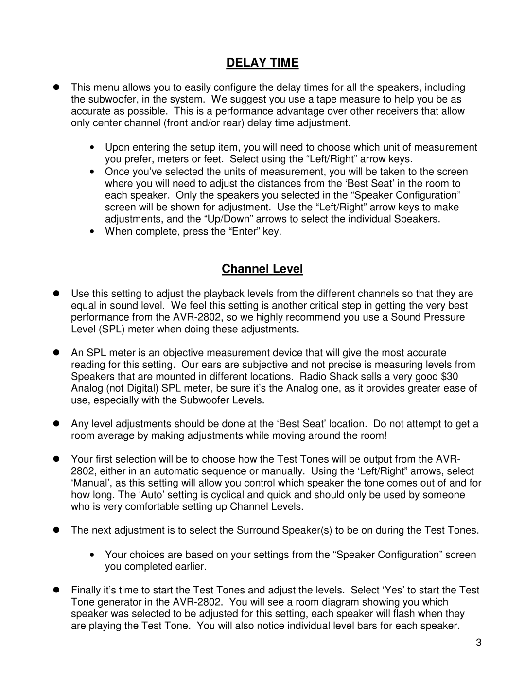 Denon AVR-2802/982 operating instructions Delay Time 