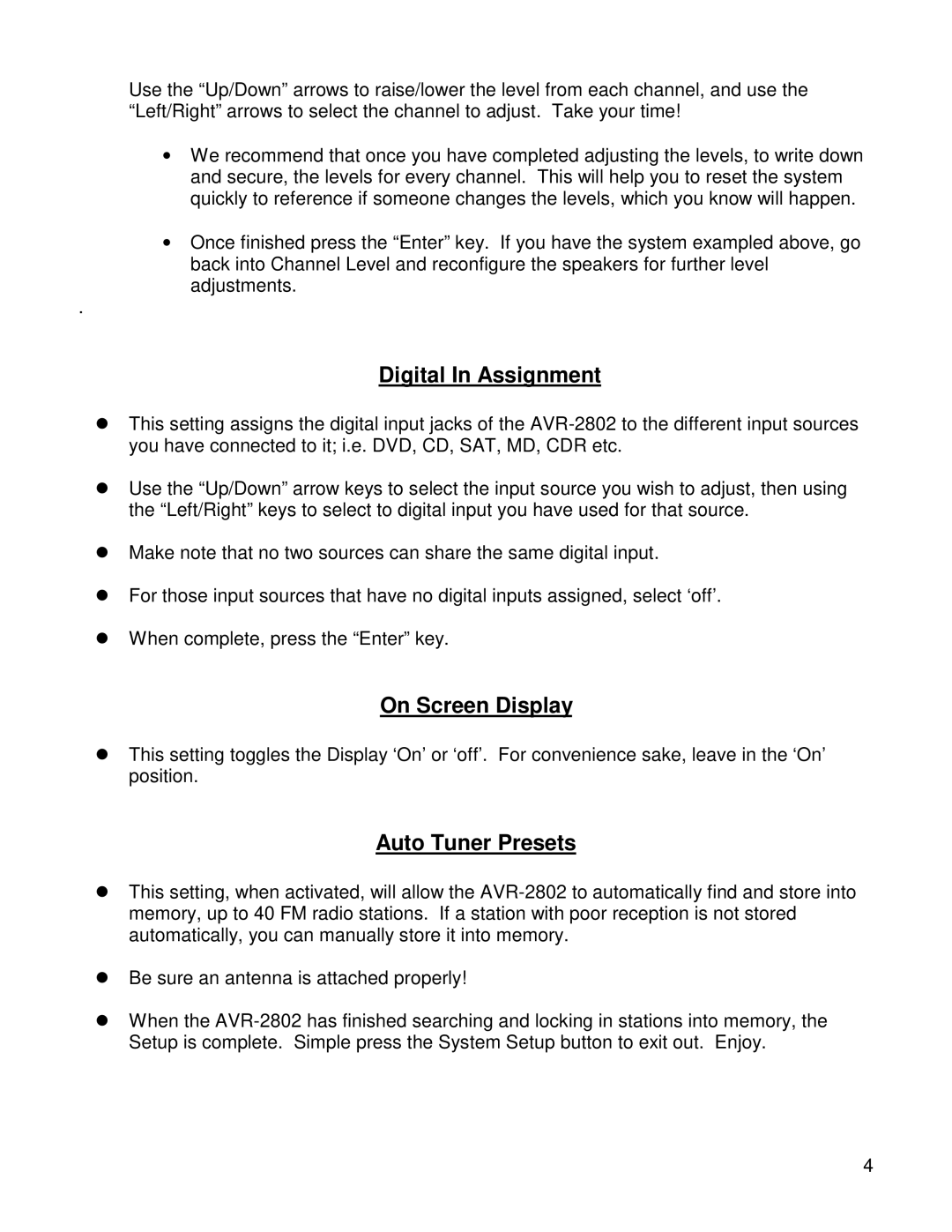 Denon AVR-2802/982 operating instructions Digital In Assignment 