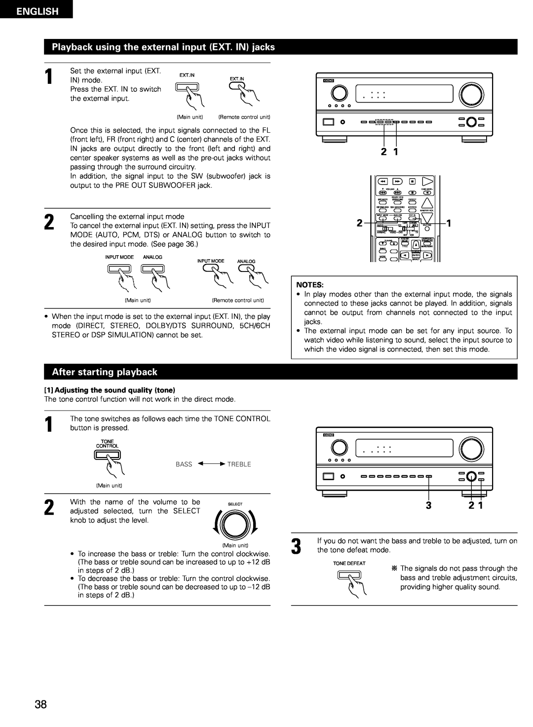 Denon AVR-2802/982 operating instructions English, Playback using the external input EXT. IN jacks, After starting playback 