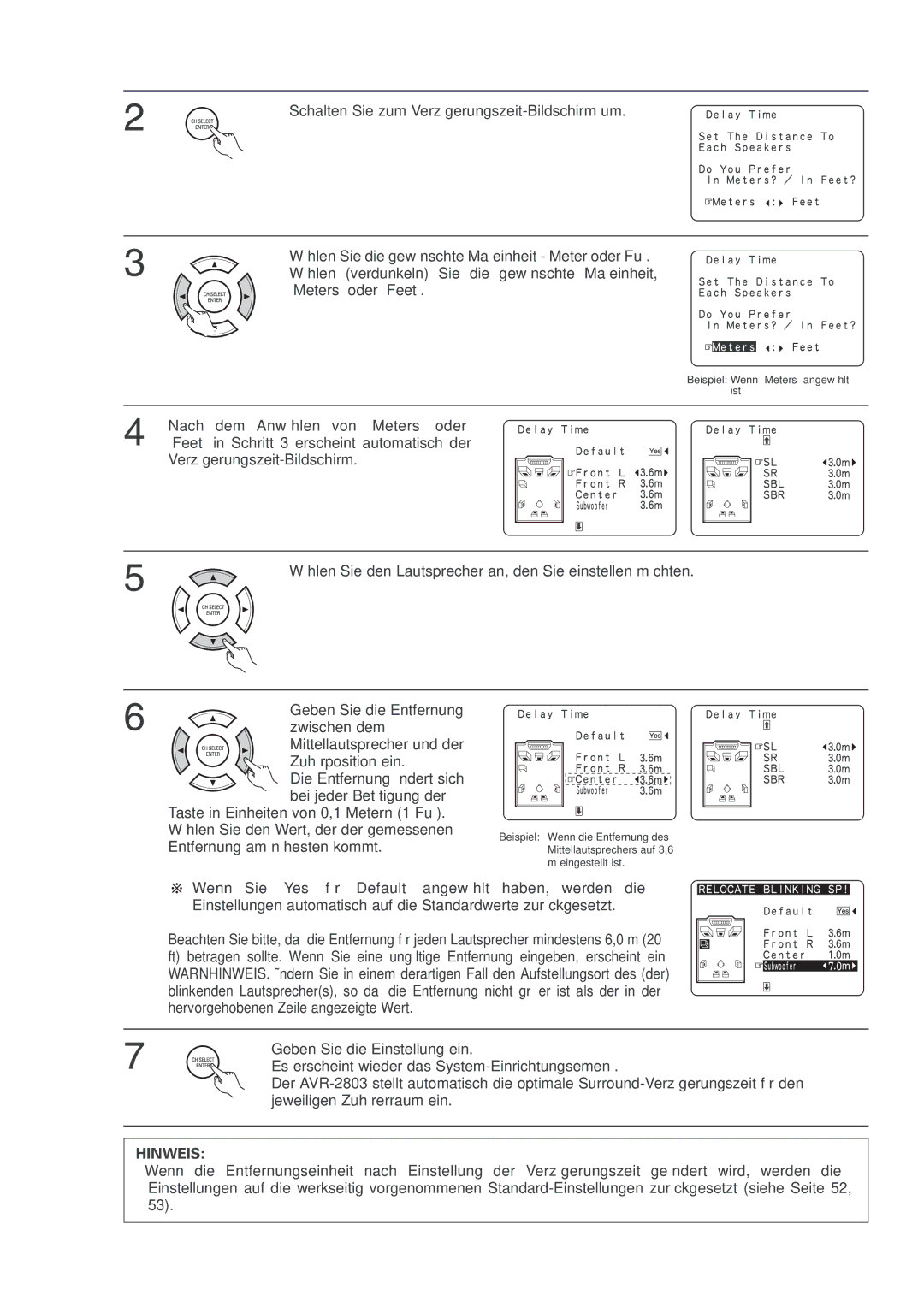 Denon AVR-2803 manual Nach dem Anwählen von Meters oder 