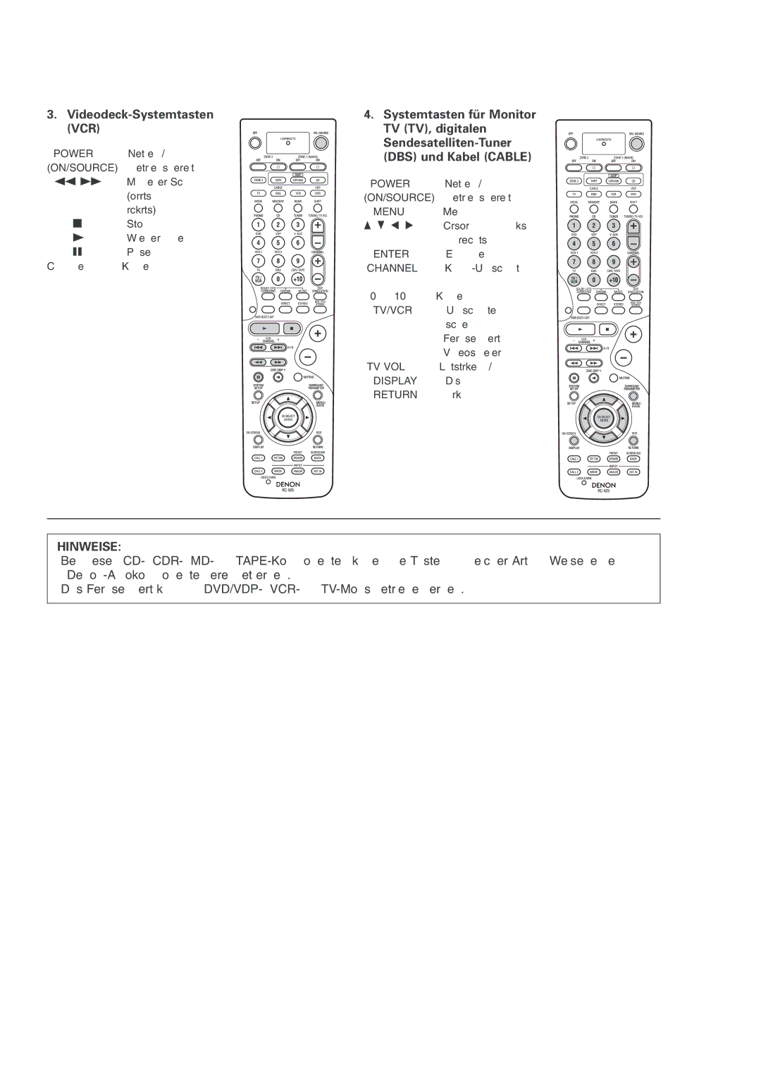 Denon AVR-2803 manual Videodeck-Systemtasten VCR 