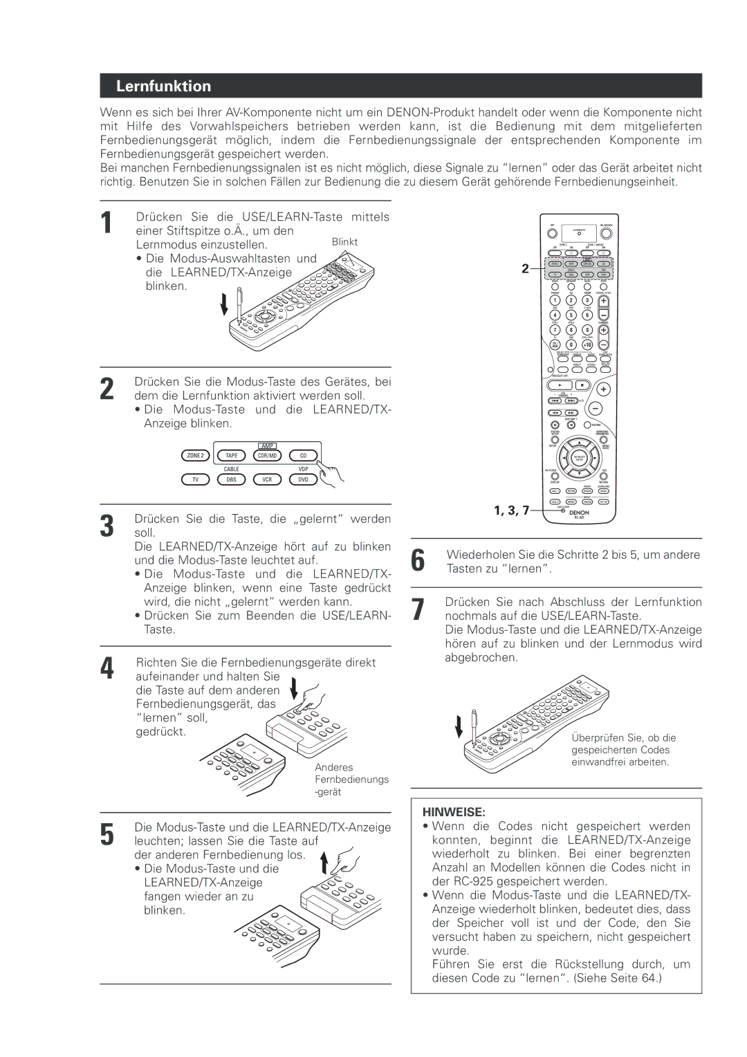 Denon AVR-2803 manual Lernfunktion 