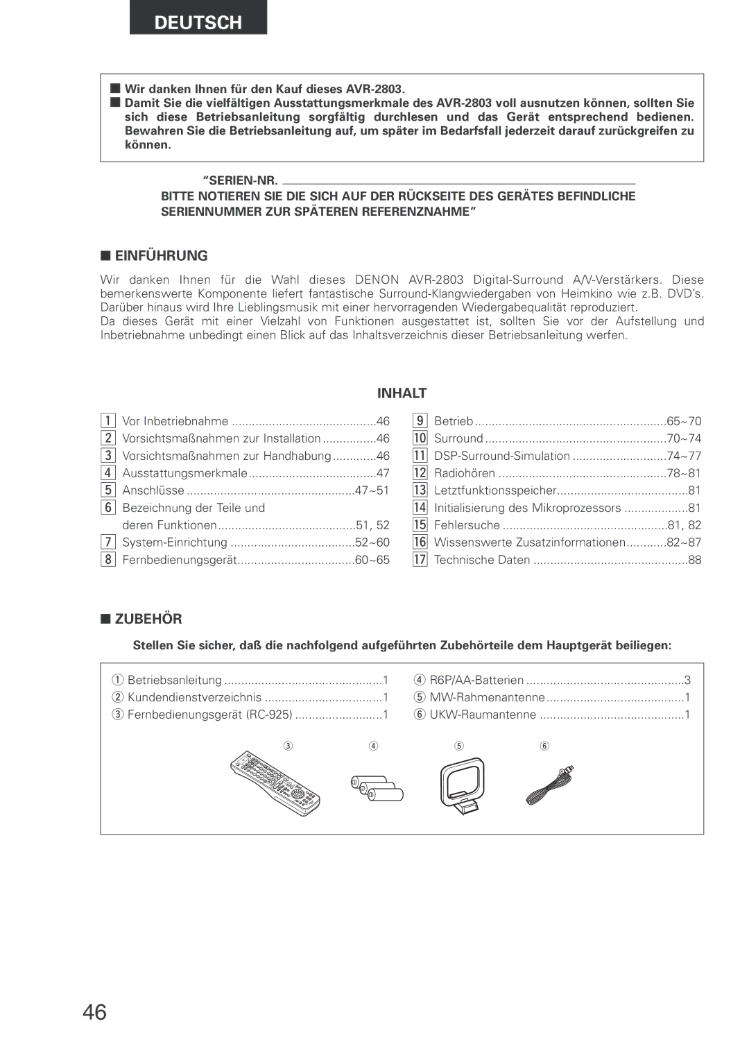 Denon AVR-2803 manual Deutsch 