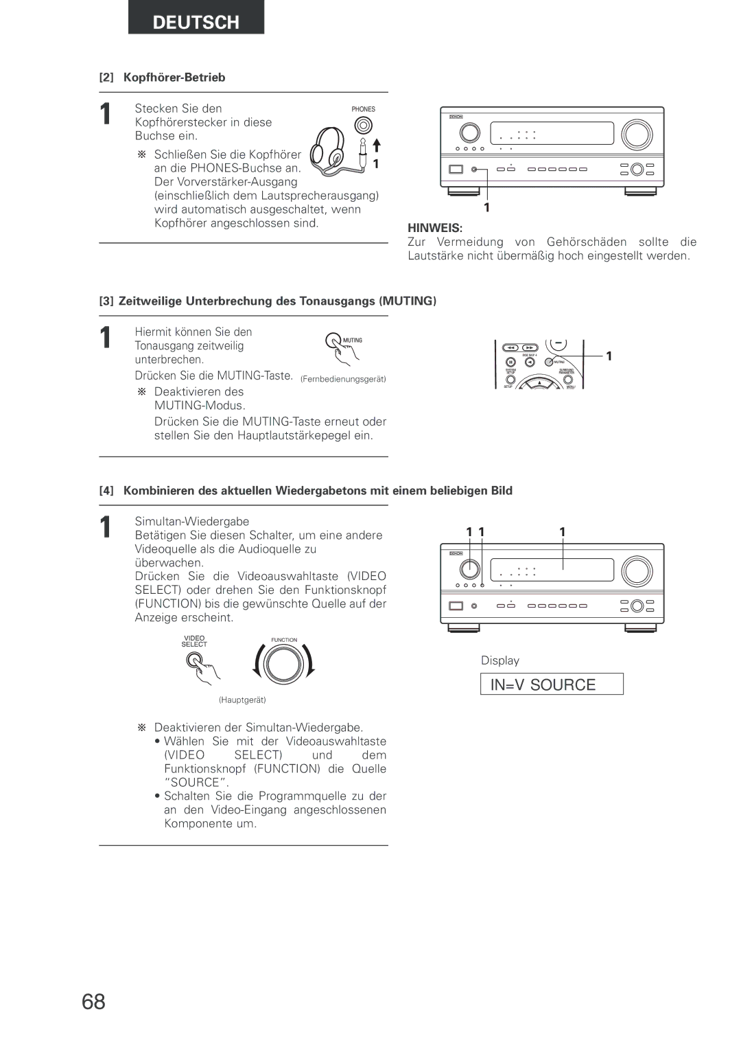 Denon AVR-2803 manual Kopfhörer-Betrieb Stecken Sie den, Kopfhörerstecker in diese 