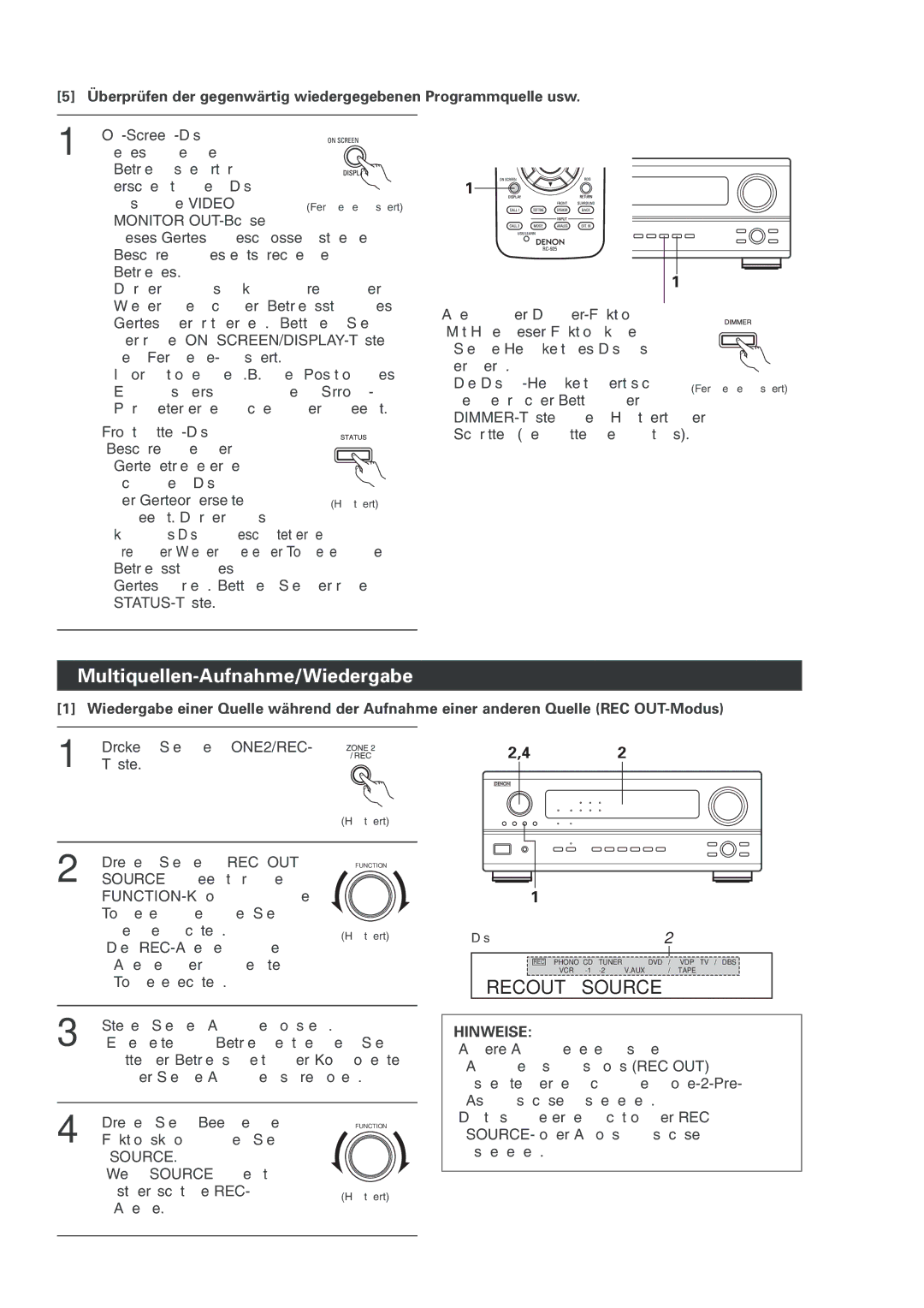 Denon AVR-2803 manual Multiquellen-Aufnahme/Wiedergabe, Source 