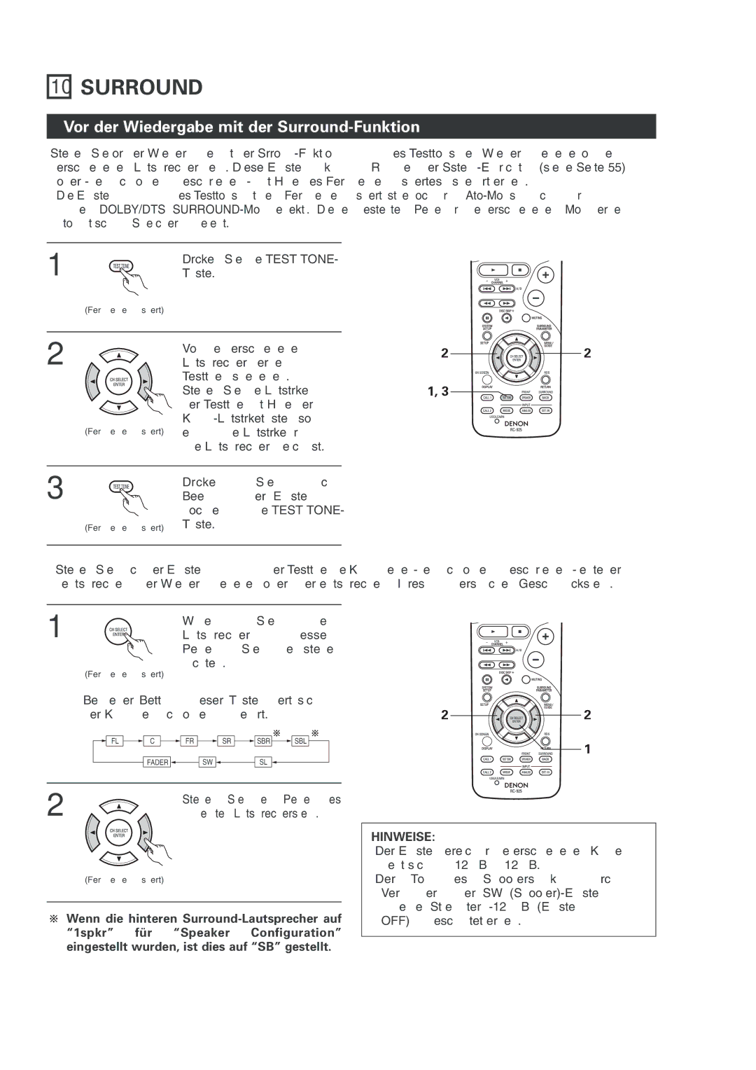Denon AVR-2803 manual Vor der Wiedergabe mit der Surround-Funktion 
