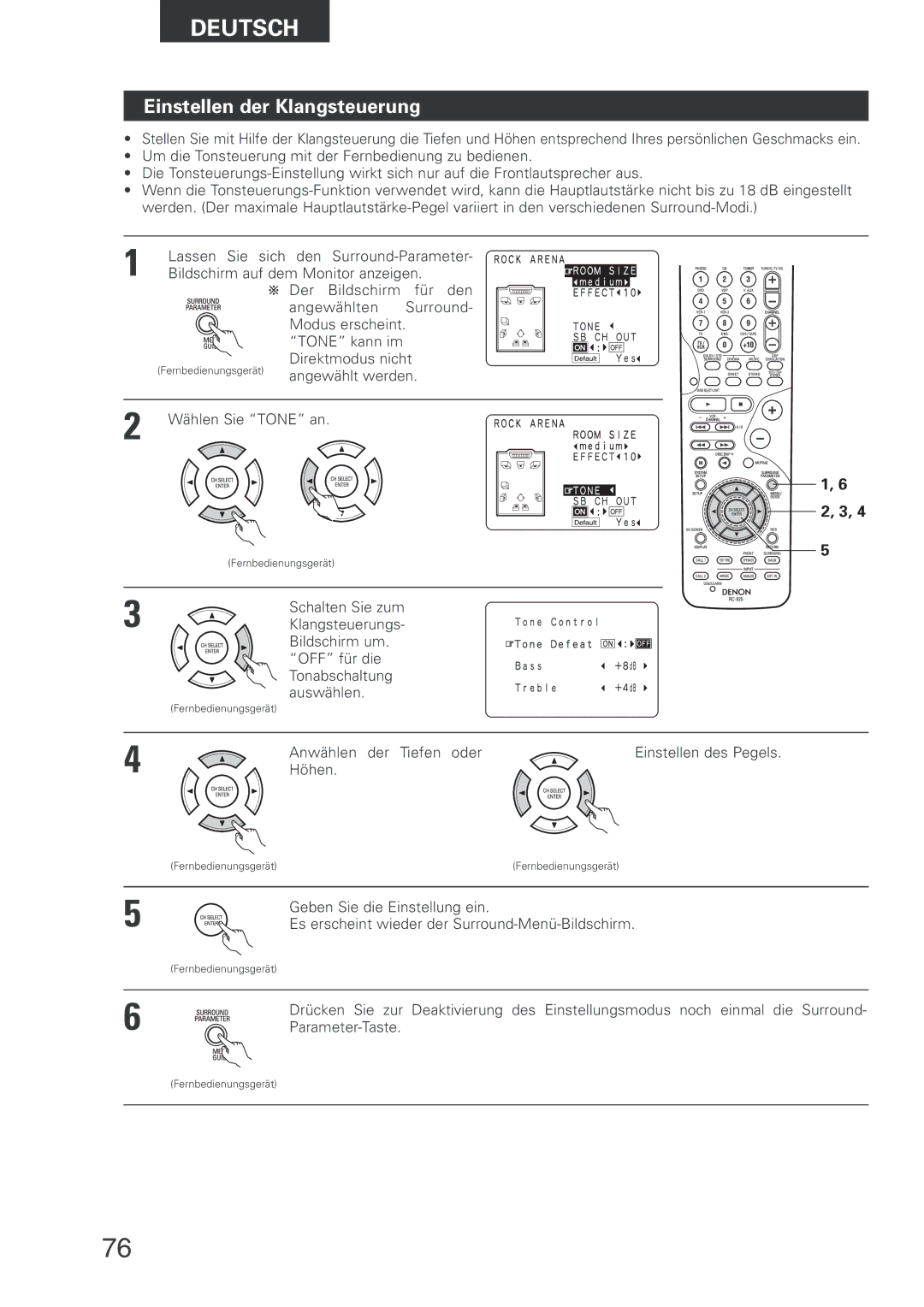 Denon AVR-2803 manual Einstellen der Klangsteuerung 