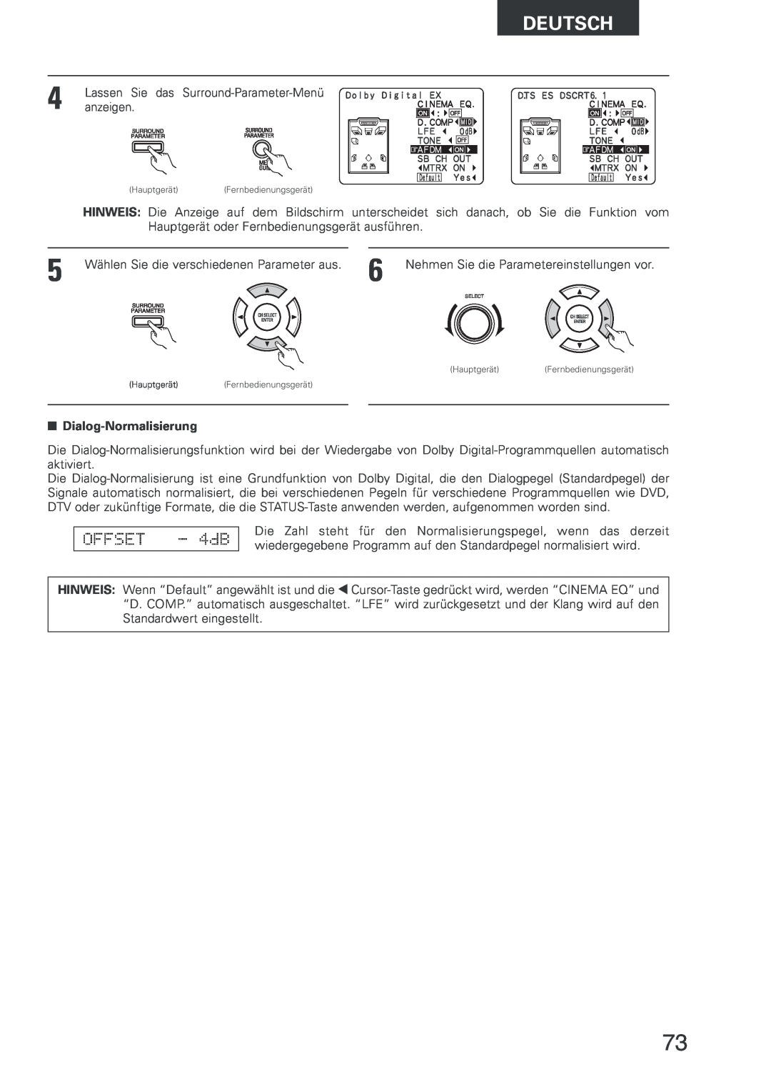 Denon AVR-2803 manual Dialog-Normalisierung, Deutsch, OFFSET - 4dB 