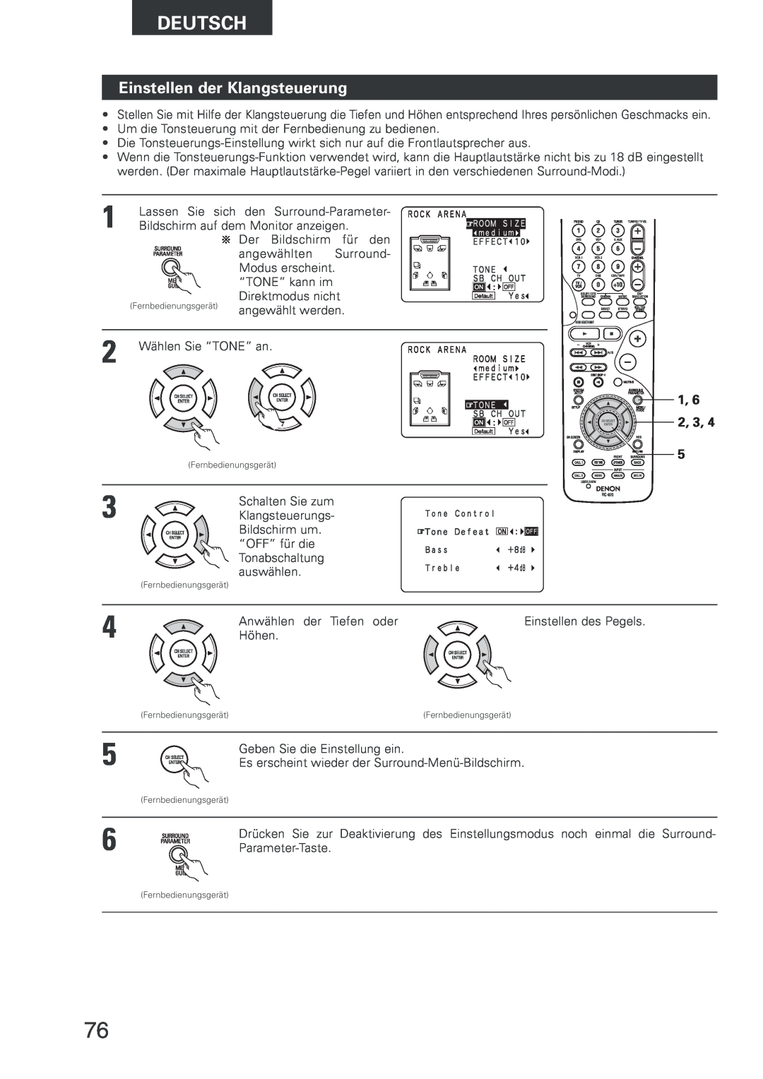 Denon AVR-2803 manual Einstellen der Klangsteuerung, 2, 3, Deutsch 