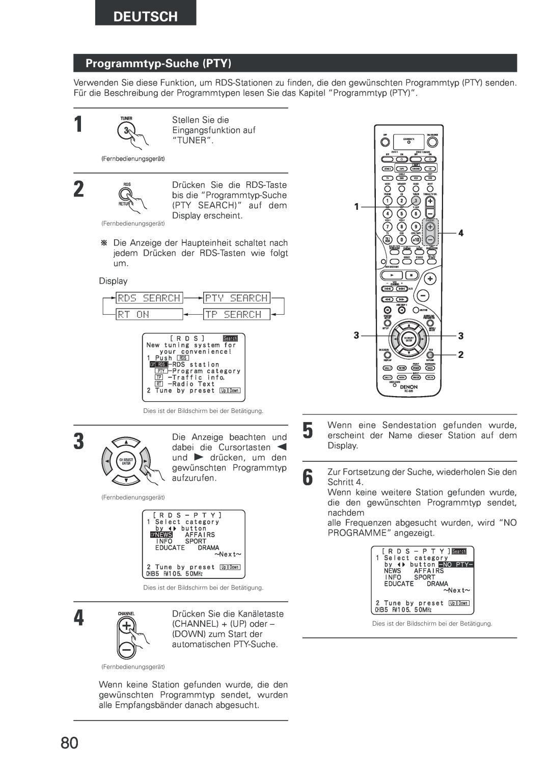 Denon AVR-2803 manual Programmtyp-Suche PTY, Deutsch 