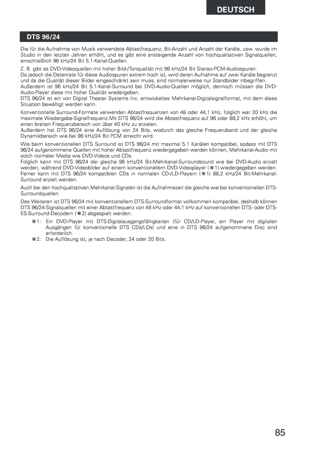Denon AVR-2803 manual DTS 96/24, Deutsch 