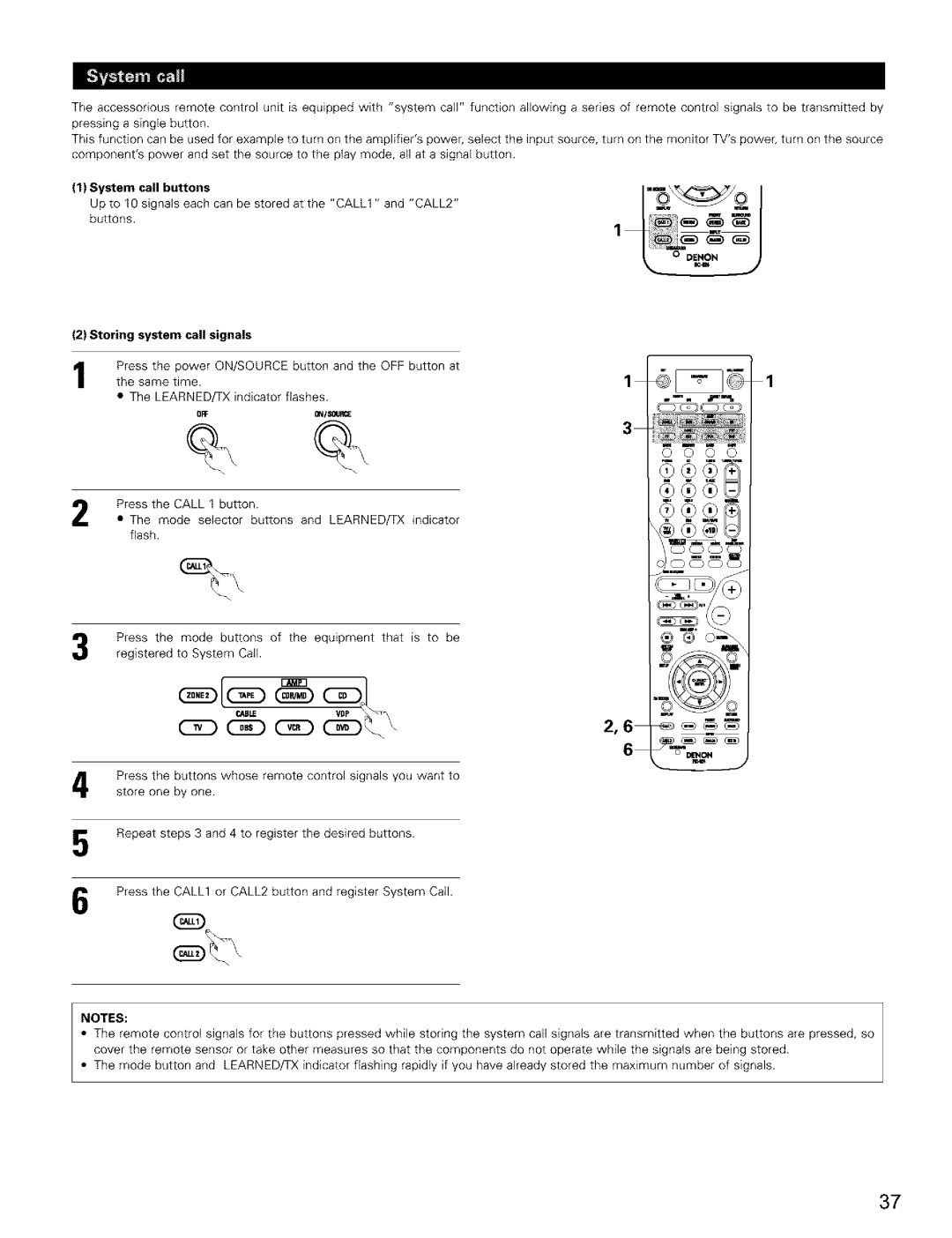 Denon AVR-2803/983 manual System call buttons, Storing system call signals 