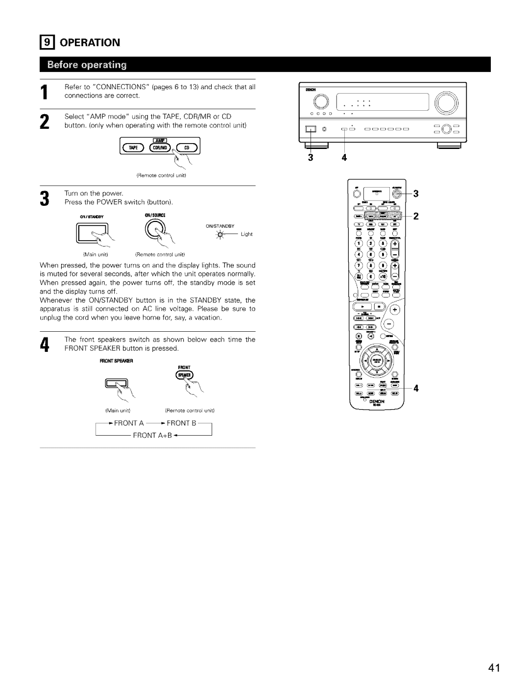 Denon AVR-2803/983 manual Operation, Front a Front B Front A+B 