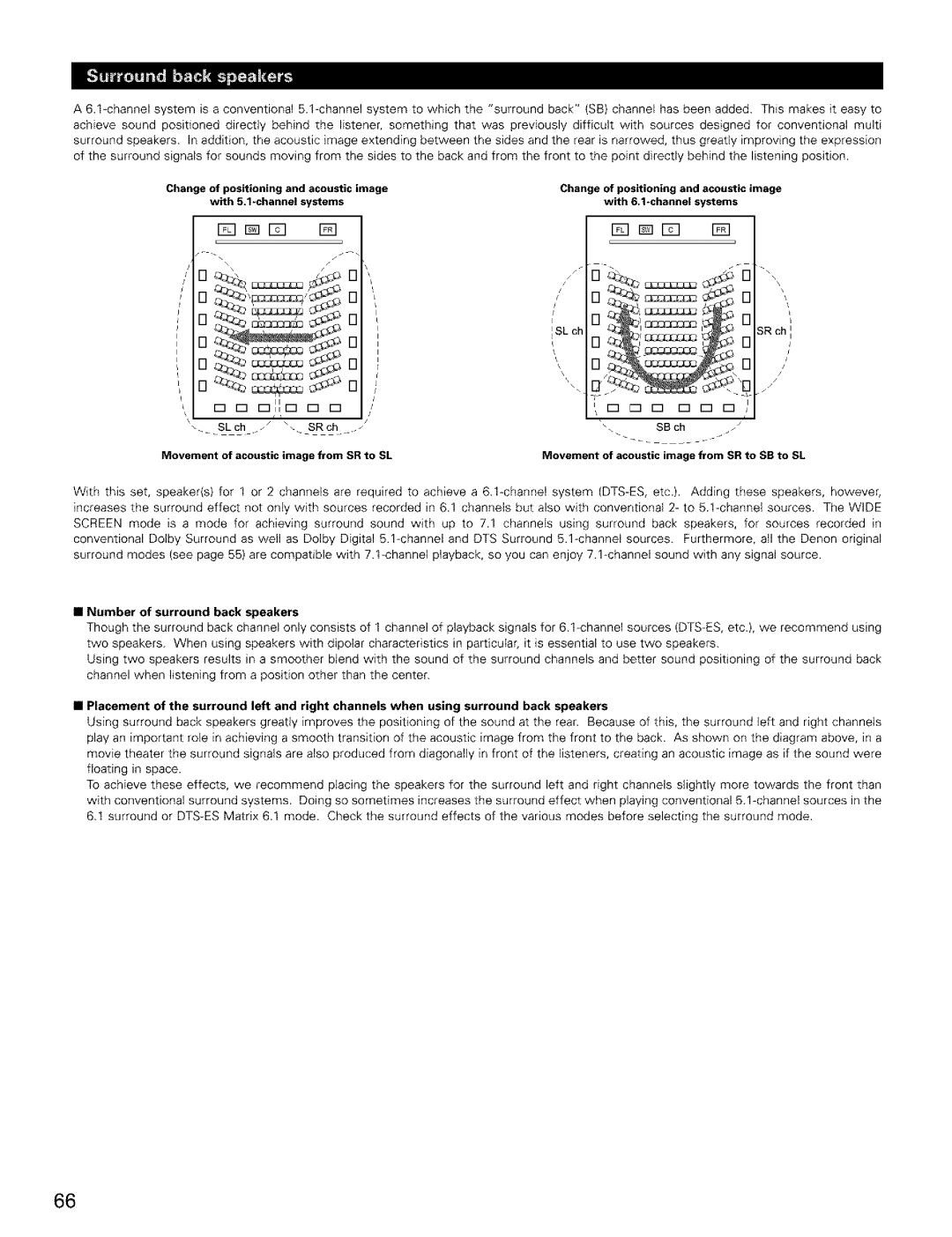 Denon AVR-2803/983 manual Change of positioning and acoustic image, With 6.1-channel Stems, SB to SL 