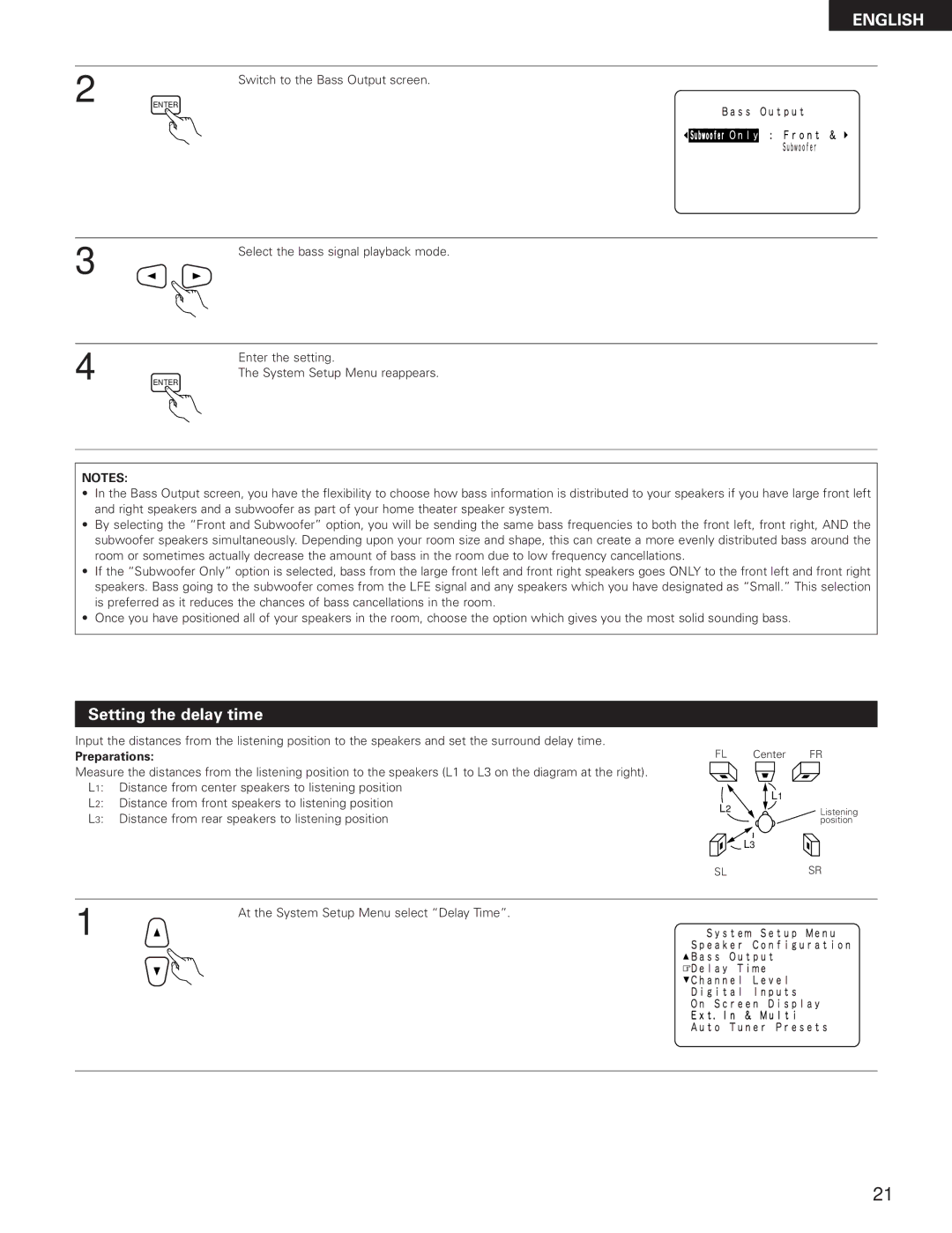 Denon AVR-3300 manual Setting the delay time, Preparations, At the System Setup Menu select Delay Time 