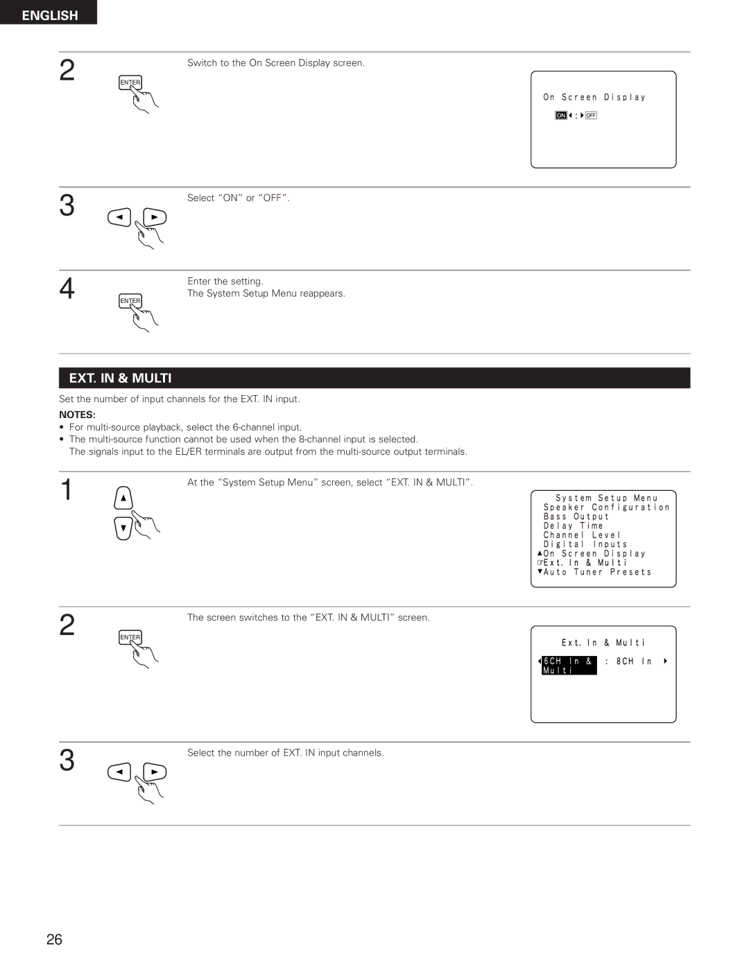 Denon AVR-3300 manual EXT. in & Multi, Select the number of EXT. in input channels 