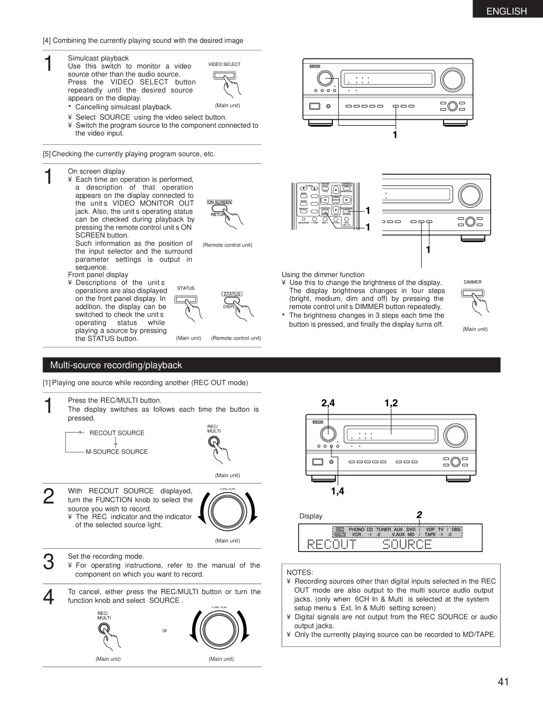 Denon AVR-3300 manual Multi-source recording/playback, Checking the currently playing program source, etc 