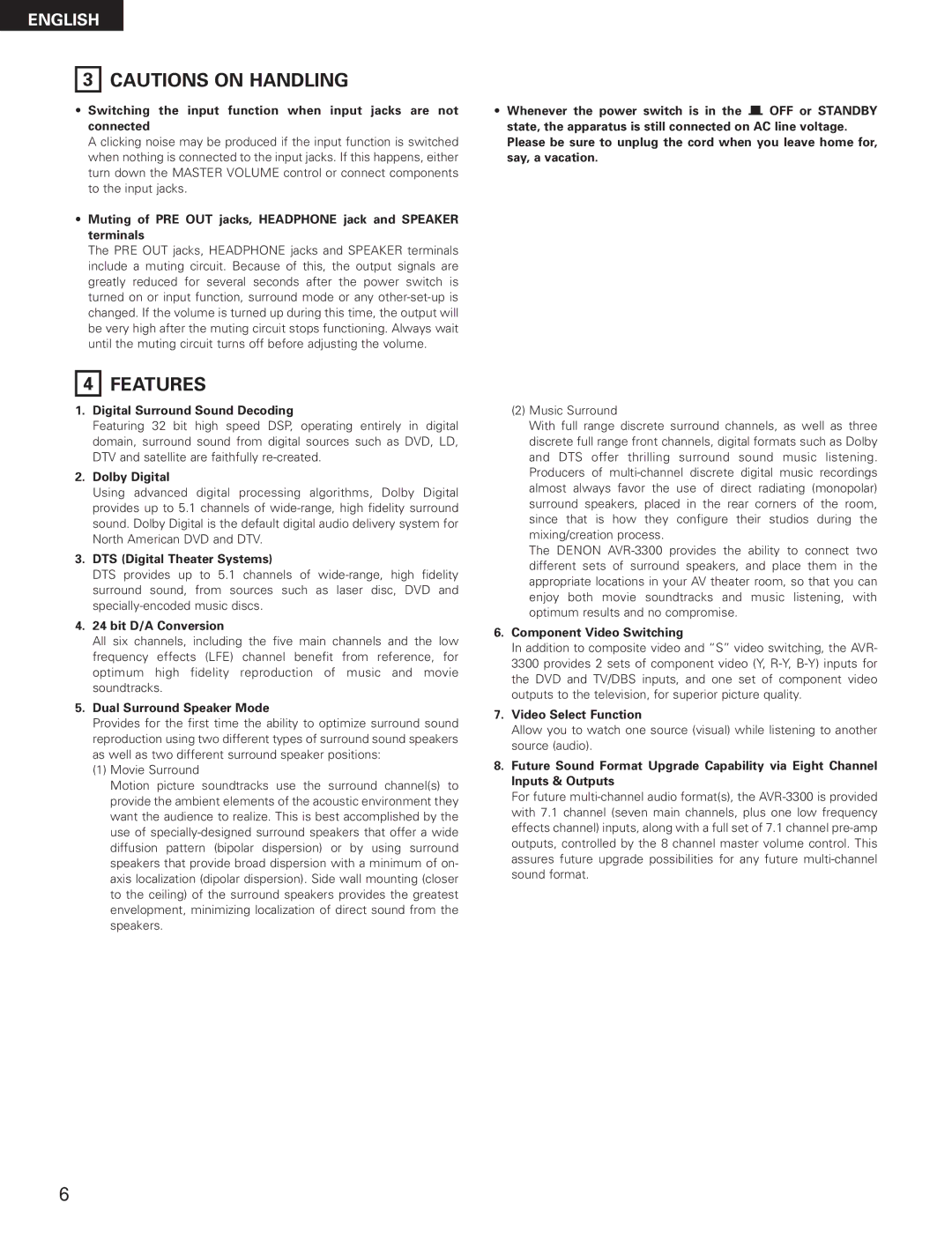 Denon AVR-3300 manual Features 