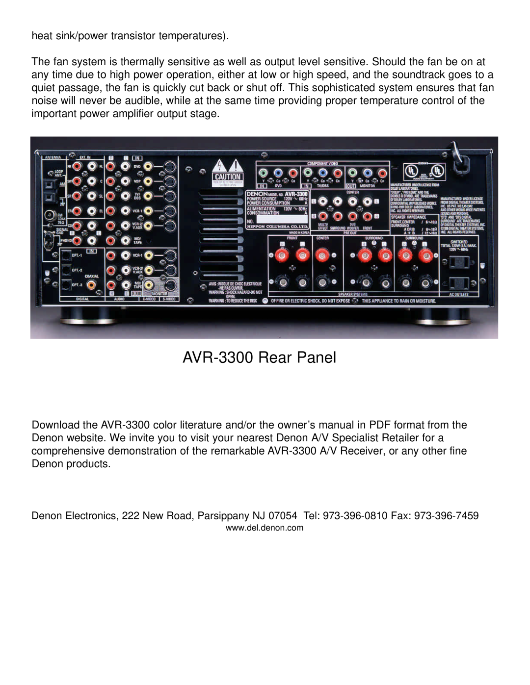 Denon manual AVR-3300Rear Panel 