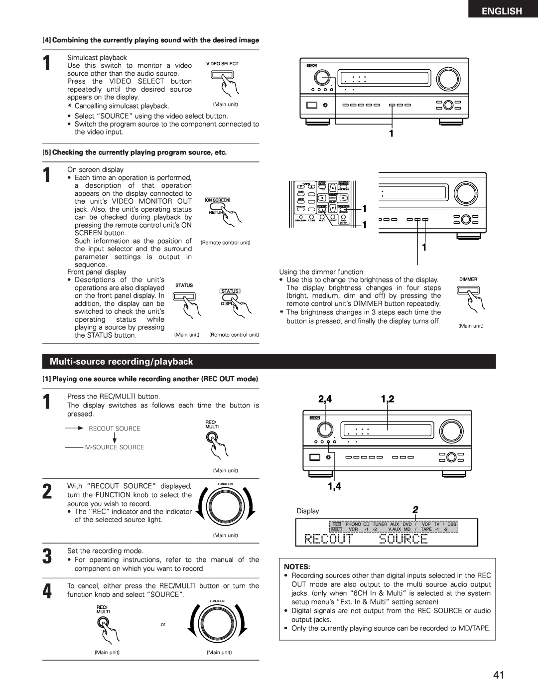 Denon AVR-3300 manual Multi-sourcerecording/playback, English 