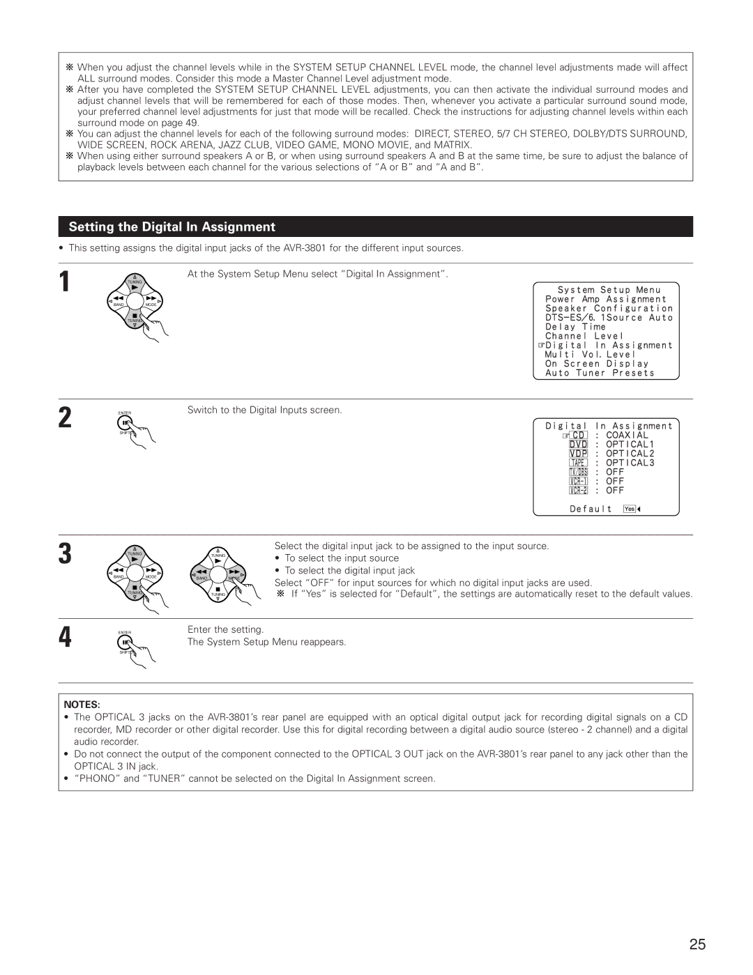 Denon AVR-3801 manual Setting the Digital In Assignment, To select the input source, To select the digital input jack 