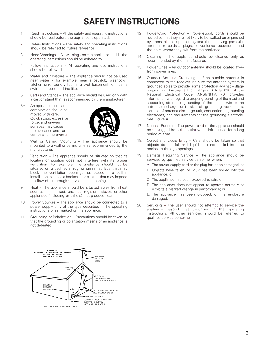 Denon AVR-3801 manual Safety Instructions 