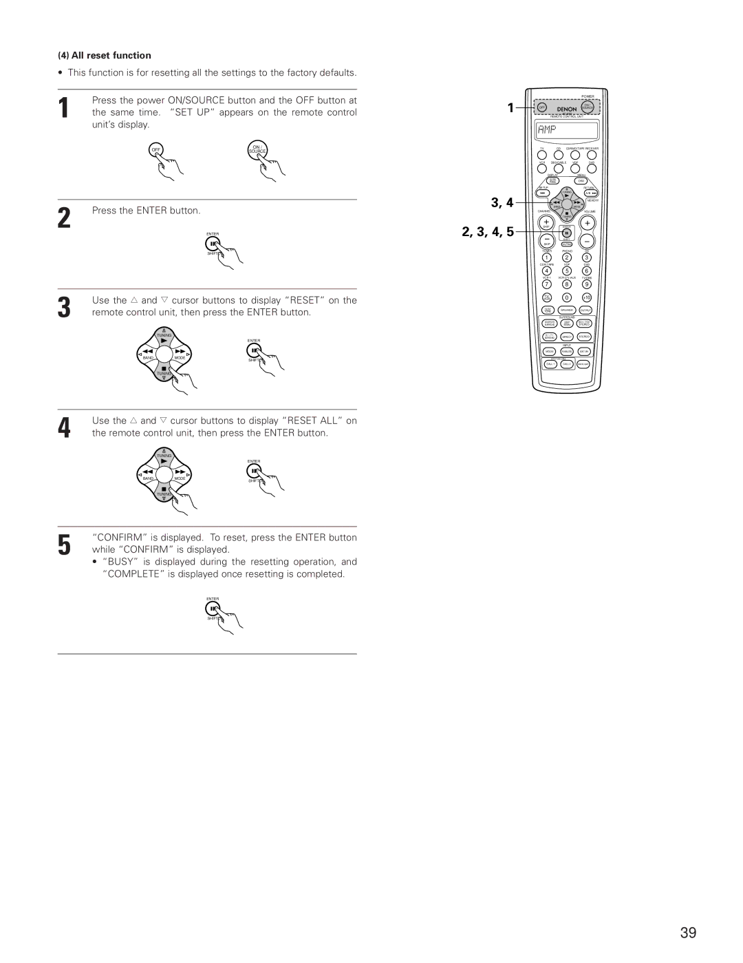 Denon AVR-3801 manual All reset function 