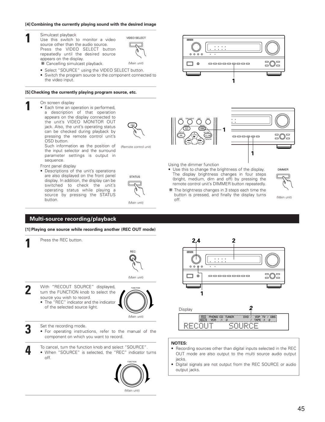 Denon AVR-3801 manual Multi-source recording/playback, Checking the currently playing program source, etc 