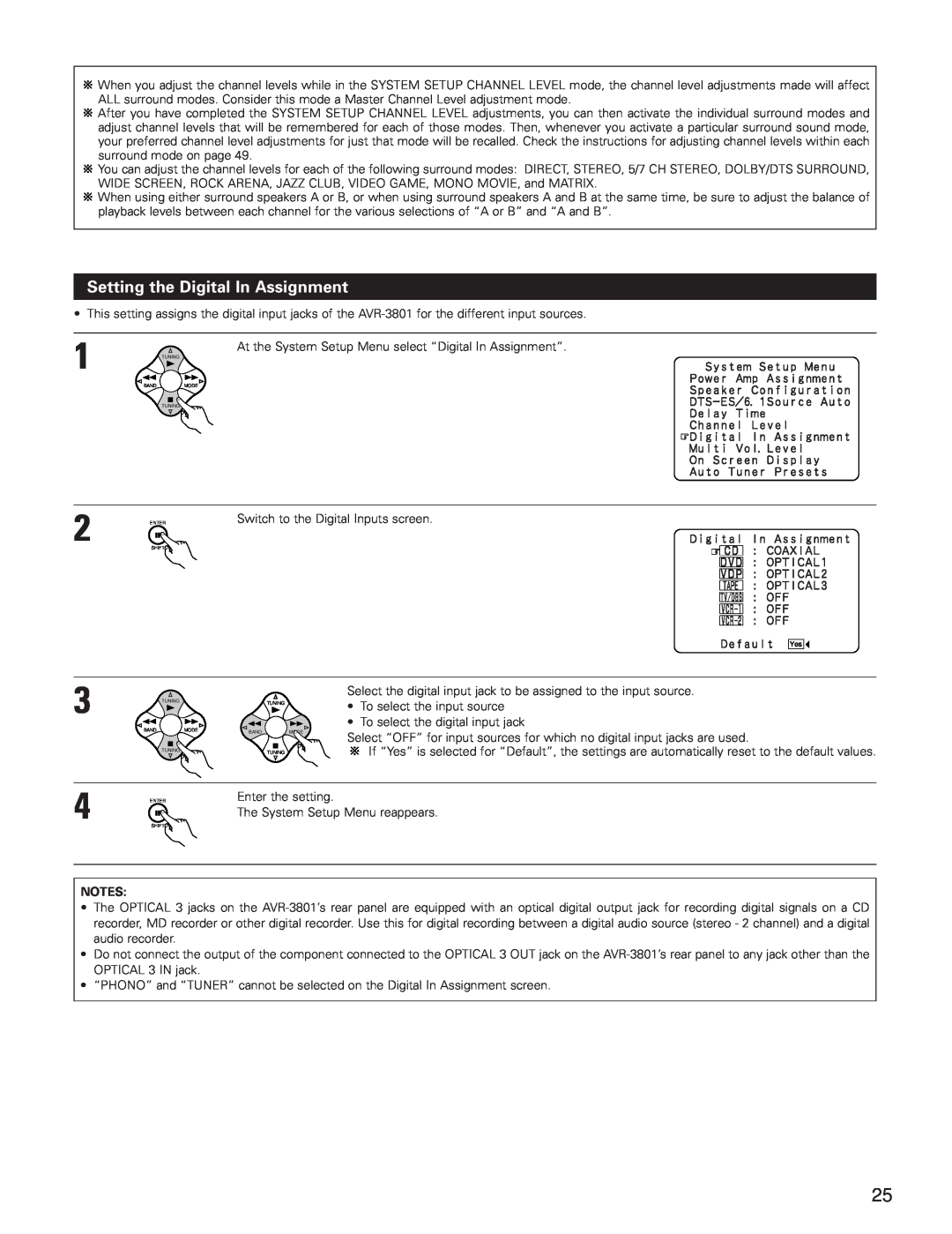 Denon AVR-3801 manual Setting the Digital In Assignment 