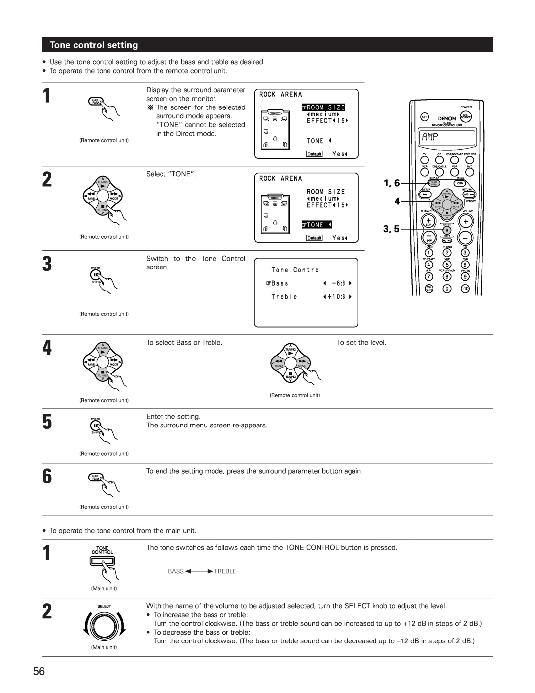 Denon AVR-3801 manual Tone control setting 
