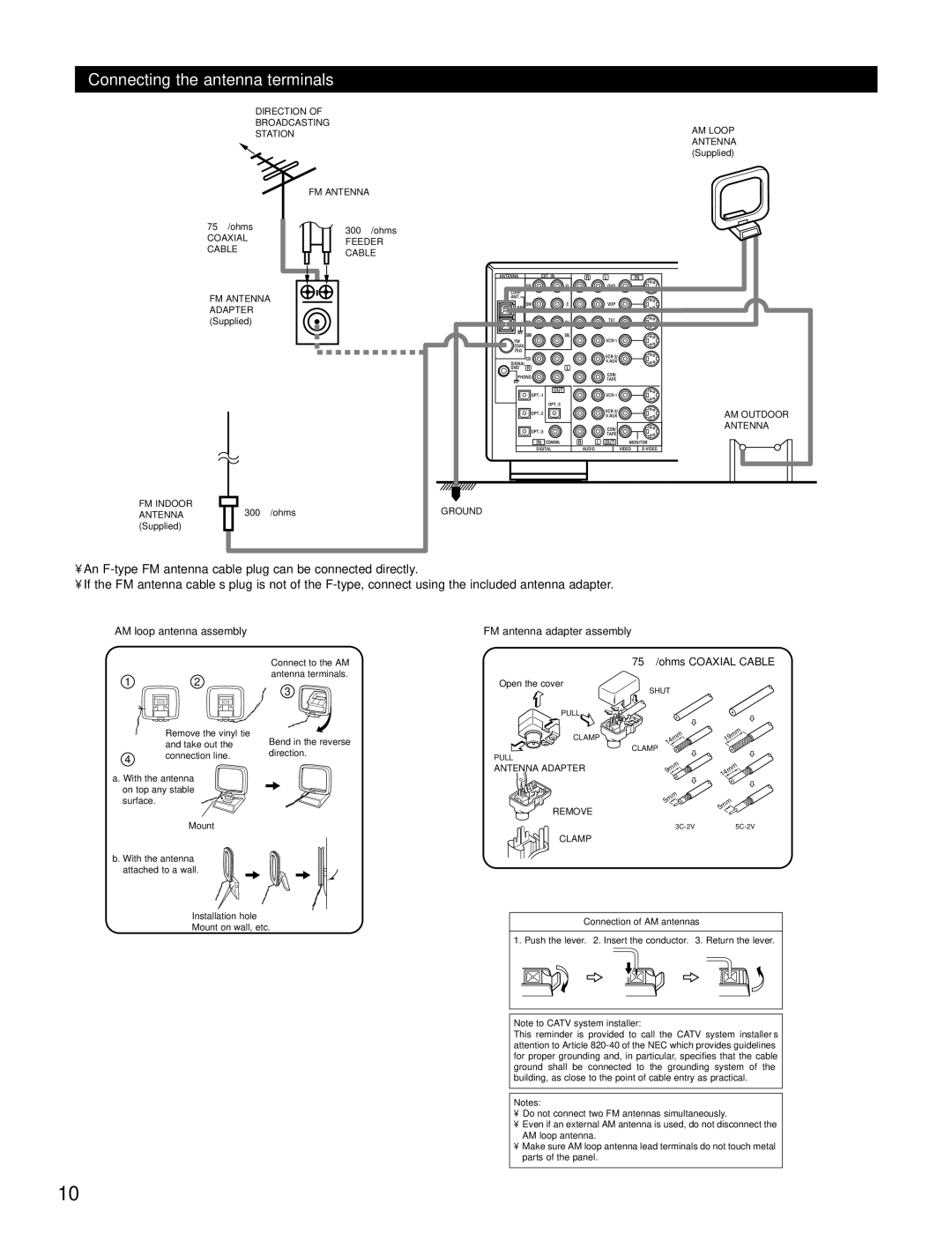 Denon AVR-3802 manual Connecting the antenna terminals, AM loop antenna assembly FM antenna adapter assembly 