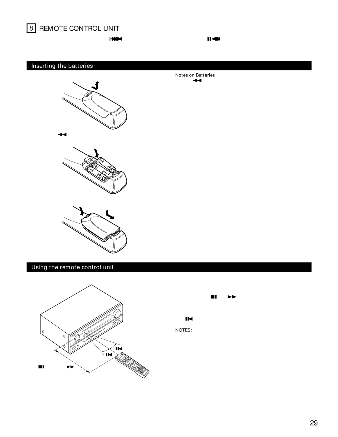 Denon AVR-3802 manual Remote Control Unit, Inserting the batteries, Using the remote control unit 