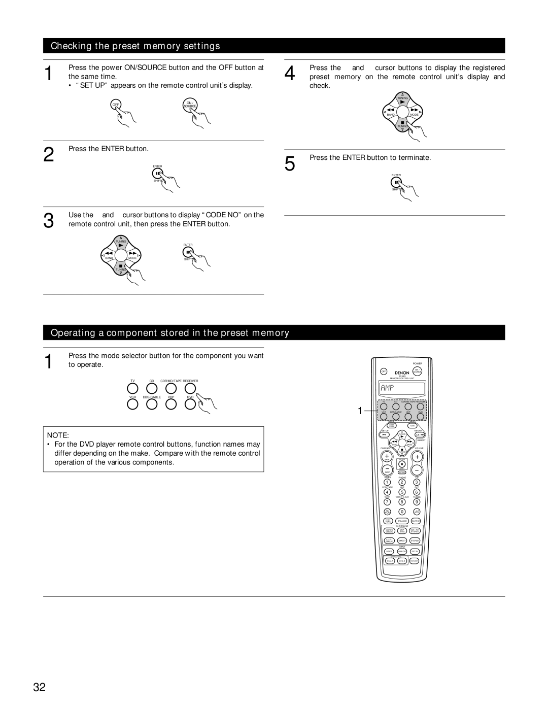 Denon AVR-3802 manual Checking the preset memory settings, Operating a component stored in the preset memory 