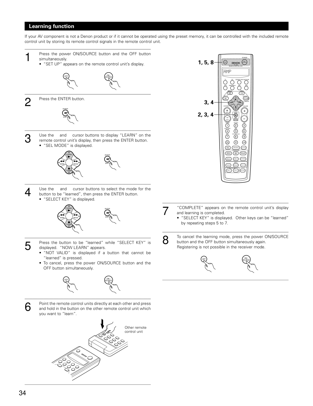 Denon AVR-3802 manual Learning function, Not Valid 