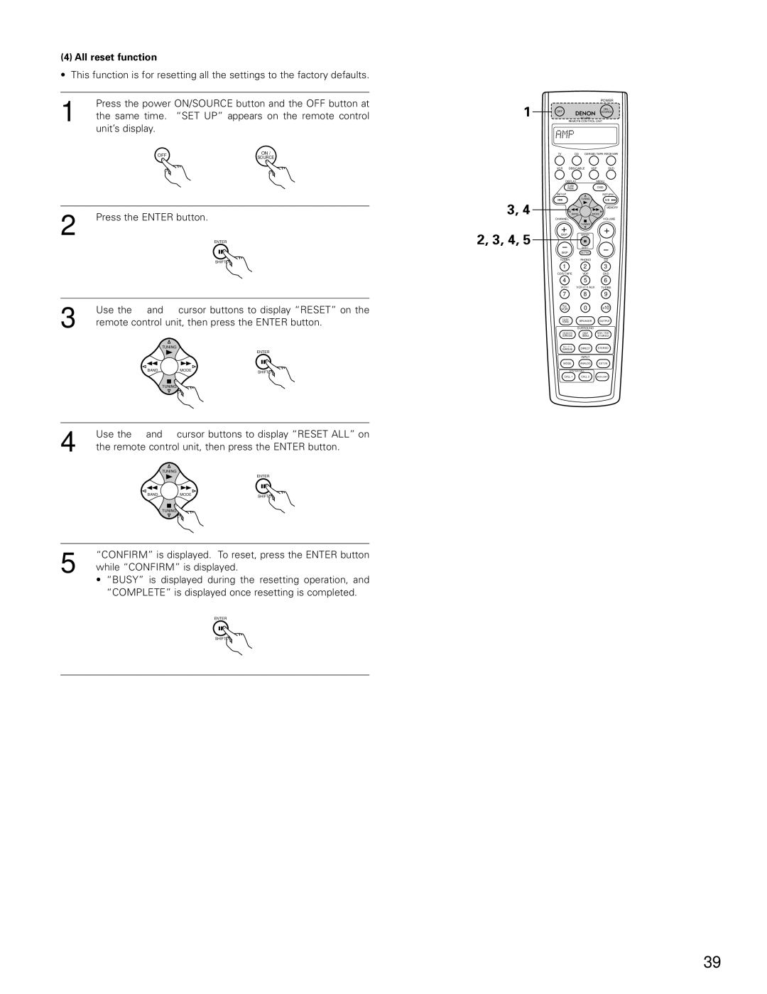 Denon AVR-3802 manual 2, 3, 4, All reset function 