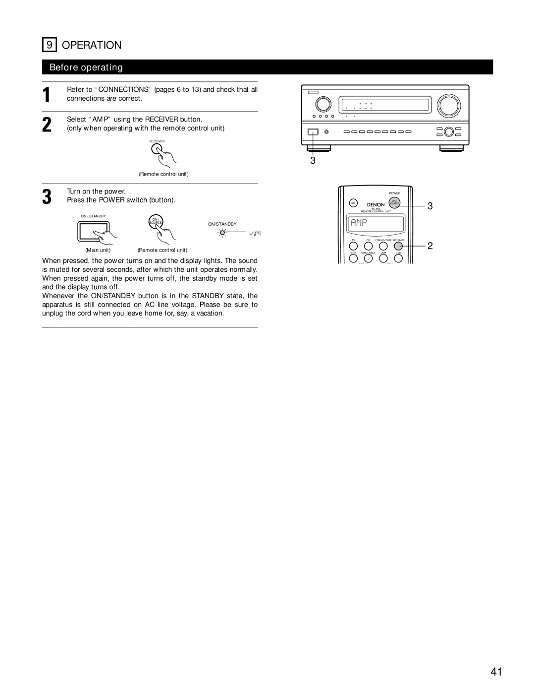 Denon AVR-3802 manual Refer to Connections pages 6 to 13 and check that all, Connections are correct, Turn on the power 