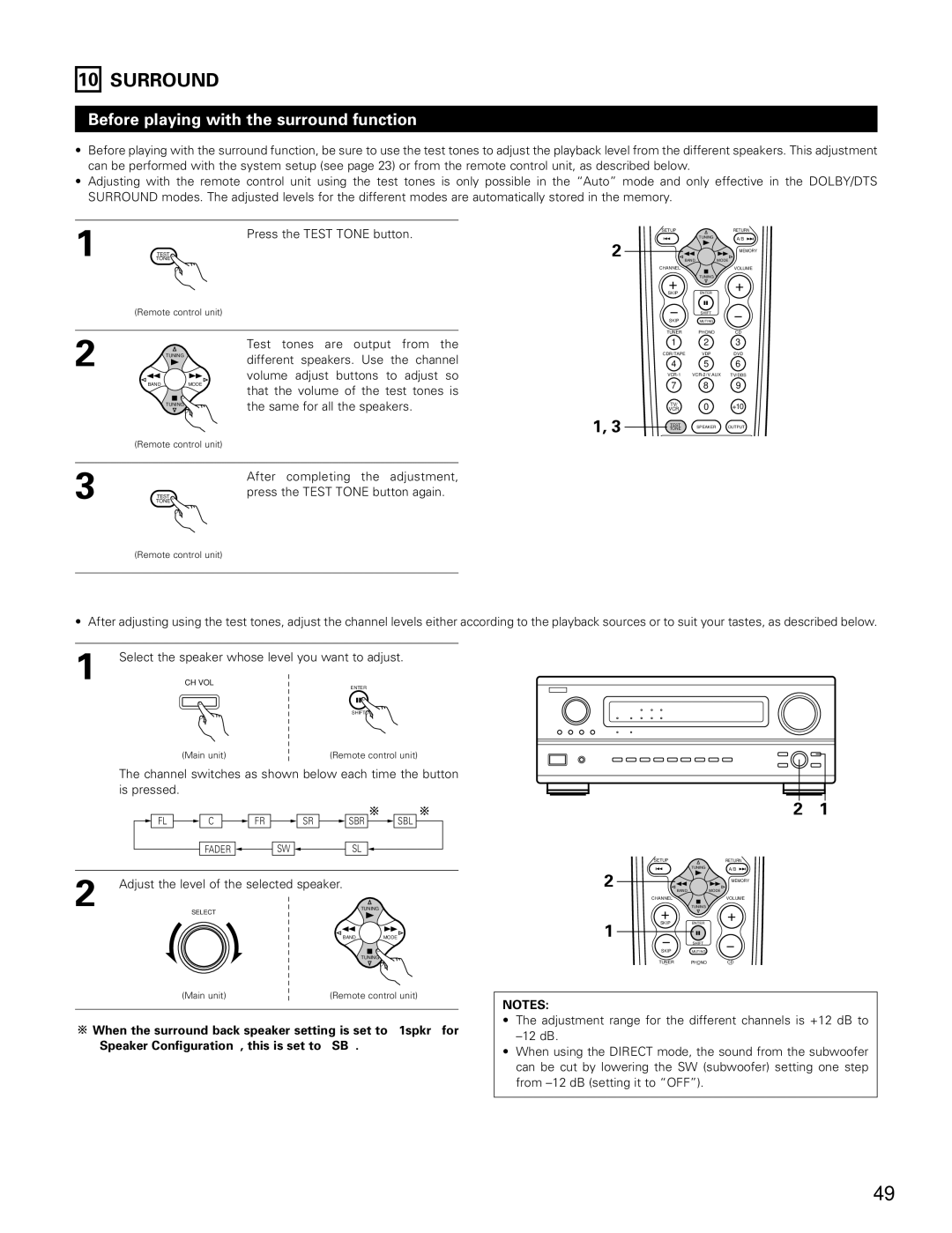 Denon AVR-3802 manual Surround, Before playing with the surround function 