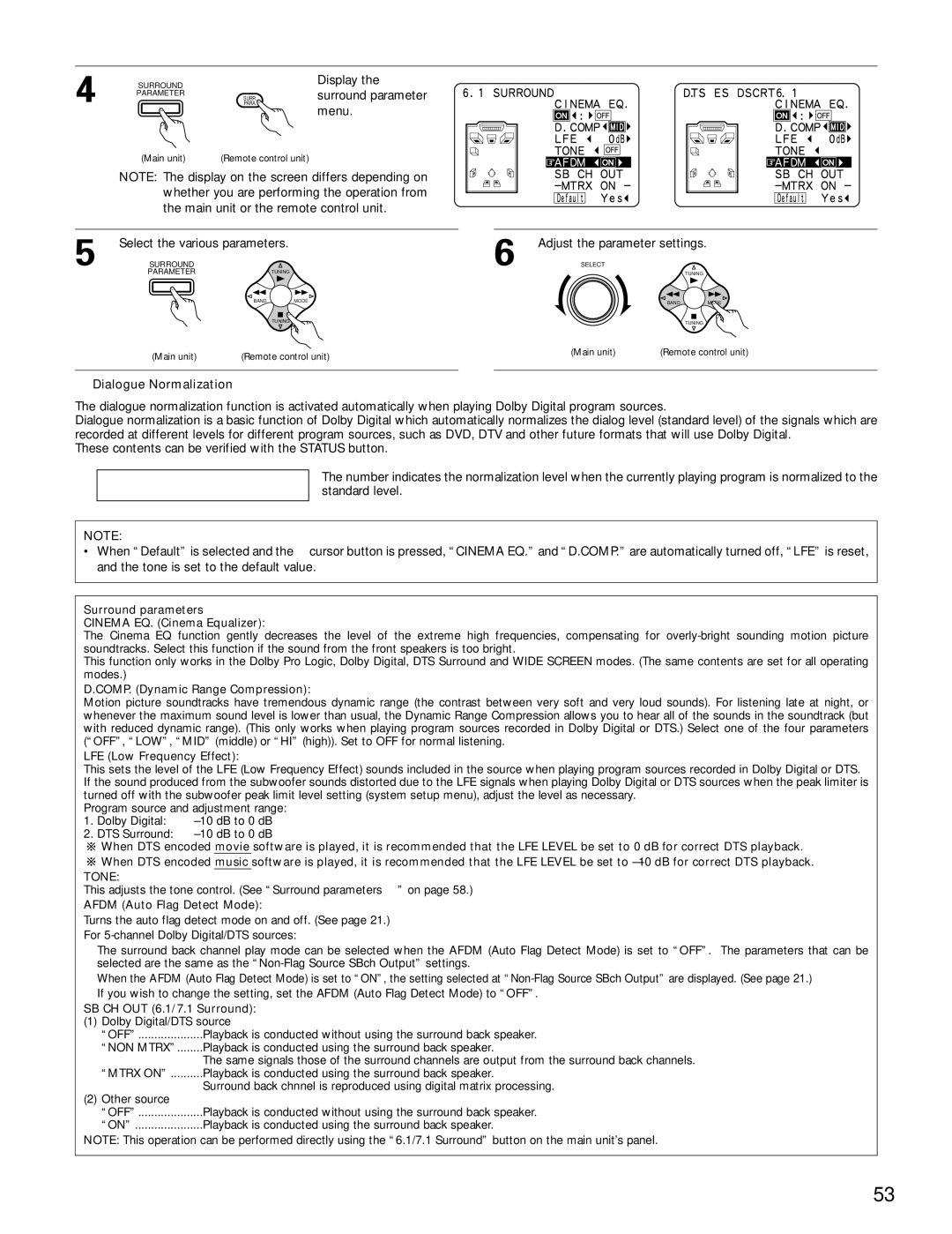 Denon AVR-3802 manual Display the surround parameter menu, Select the various parameters Adjust the parameter settings 